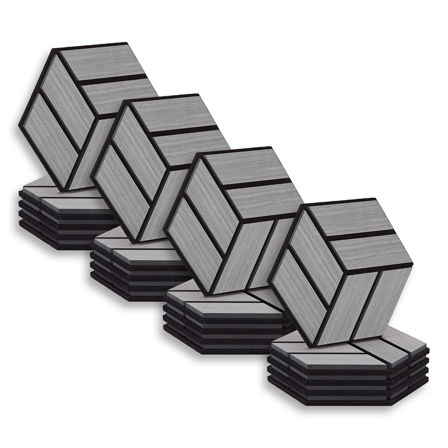 Acoustic Panels Wall Panels Hexagon Honeycomb 30 x 26 cm Grey | Wood | 20-piece Set | 3D