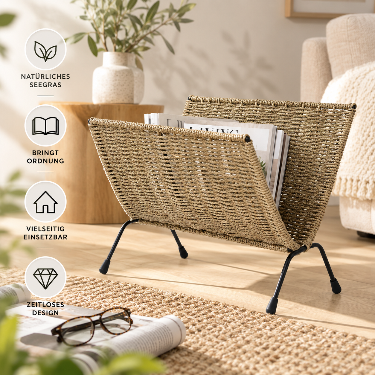 Newspaper stand magazine Holder Sea Grass