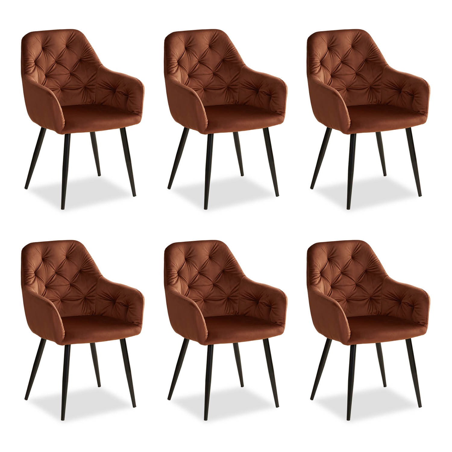 Upholstered Chair Velvet Brown | Set of 6 | with Armrests | Kitchen Dining Room Office