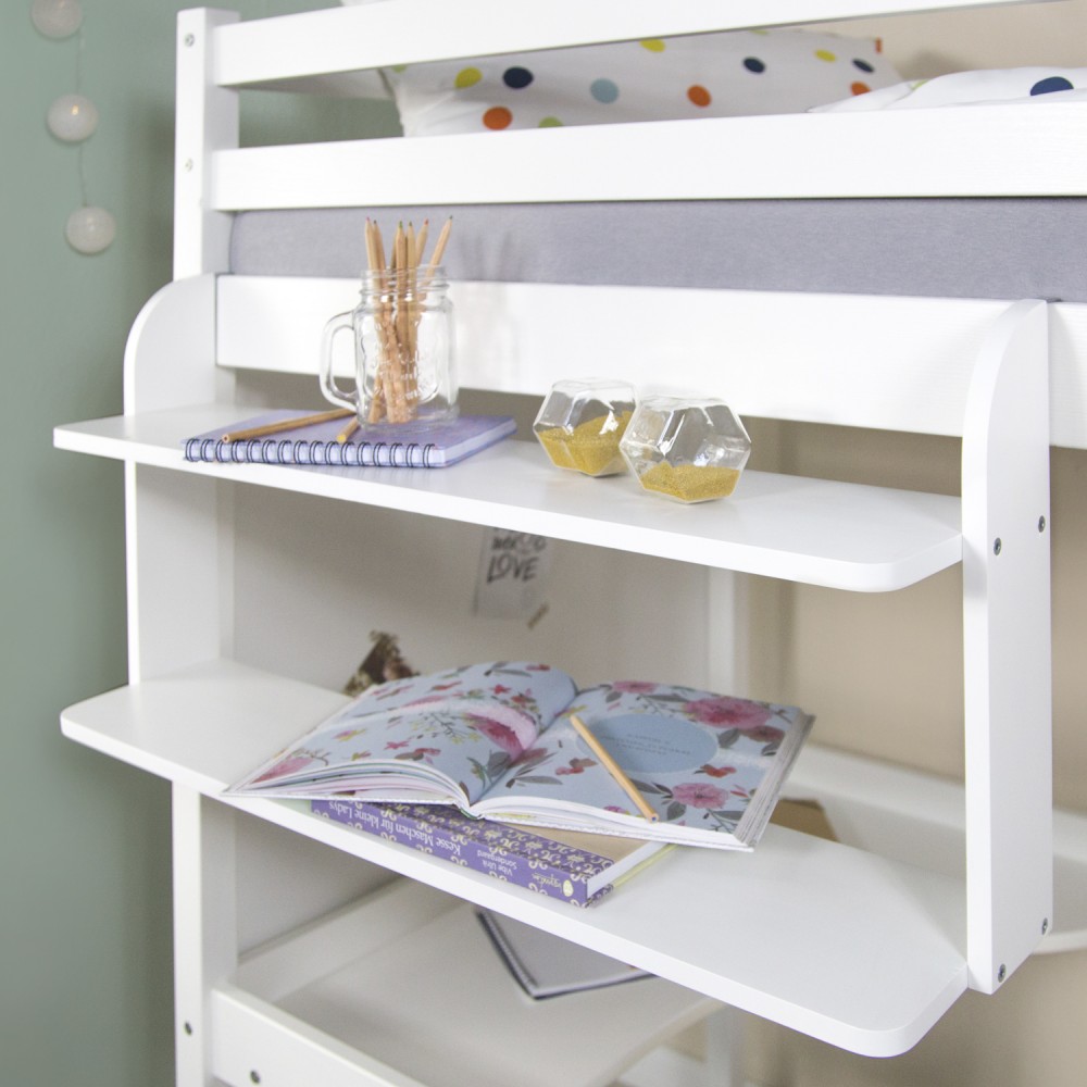 Hanging Shelf Bunk Bed Bookshelf Suspended Rack White Wood 2 Shelves
