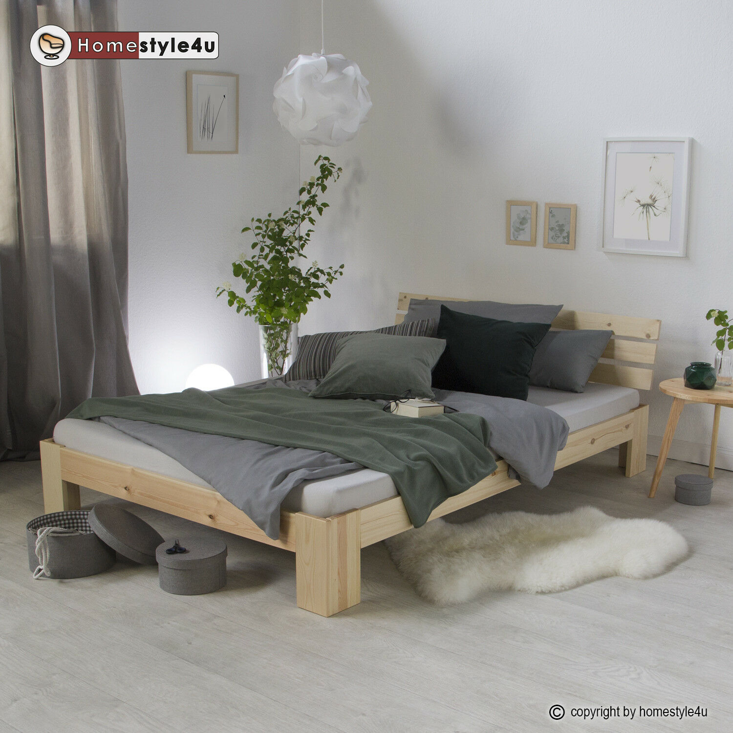 Wood Bed 140x200 cm Natural | Double Bed | with Slatted Frame | Solid | Kids Youth Guest Bedroom Wood Bed 160x200 cm Natural | Double Bed | with Slatted Frame | Solid | Kids Youth Guest Bedroom
