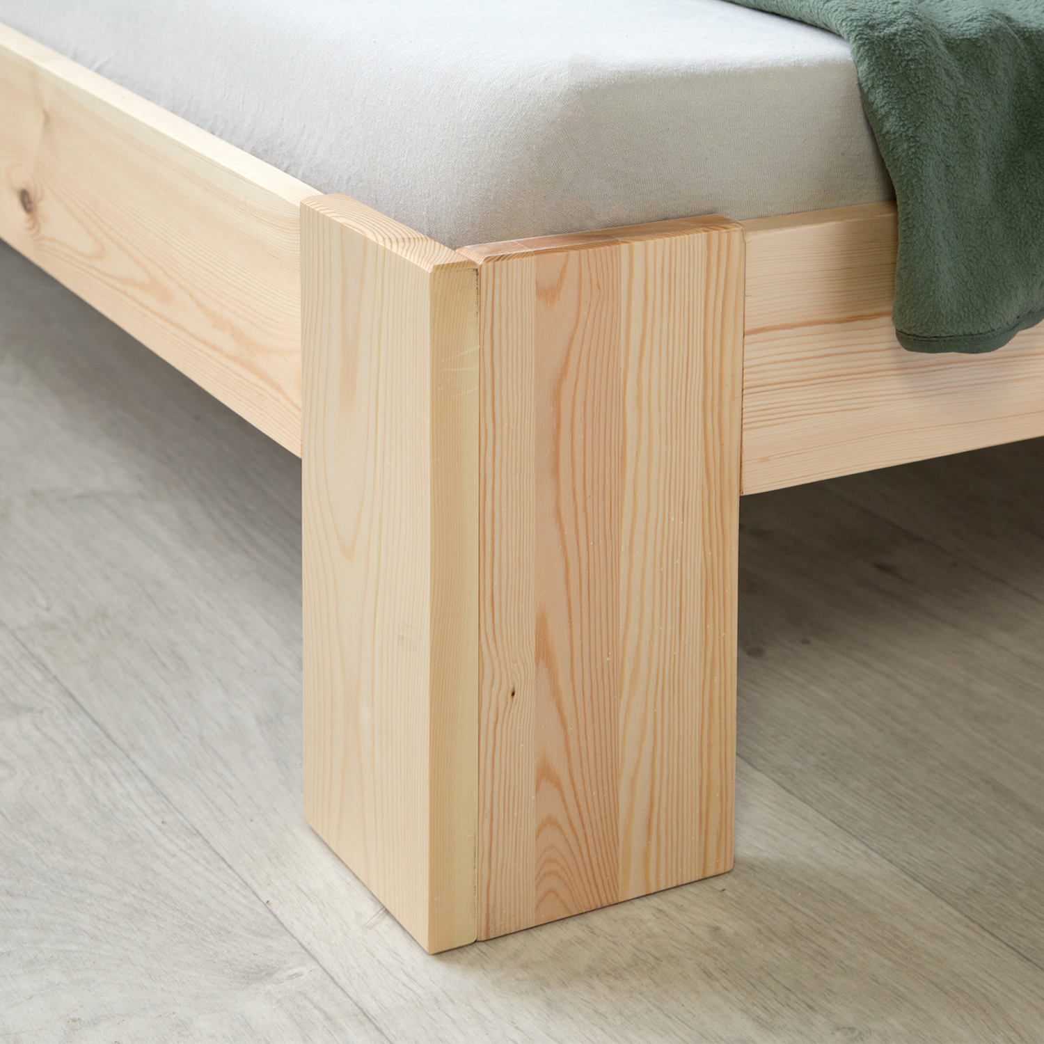 Wood Bed 90x200 cm Natural | Single Bed | with Spring Mattress | Solid | Youth Guest Bedroom