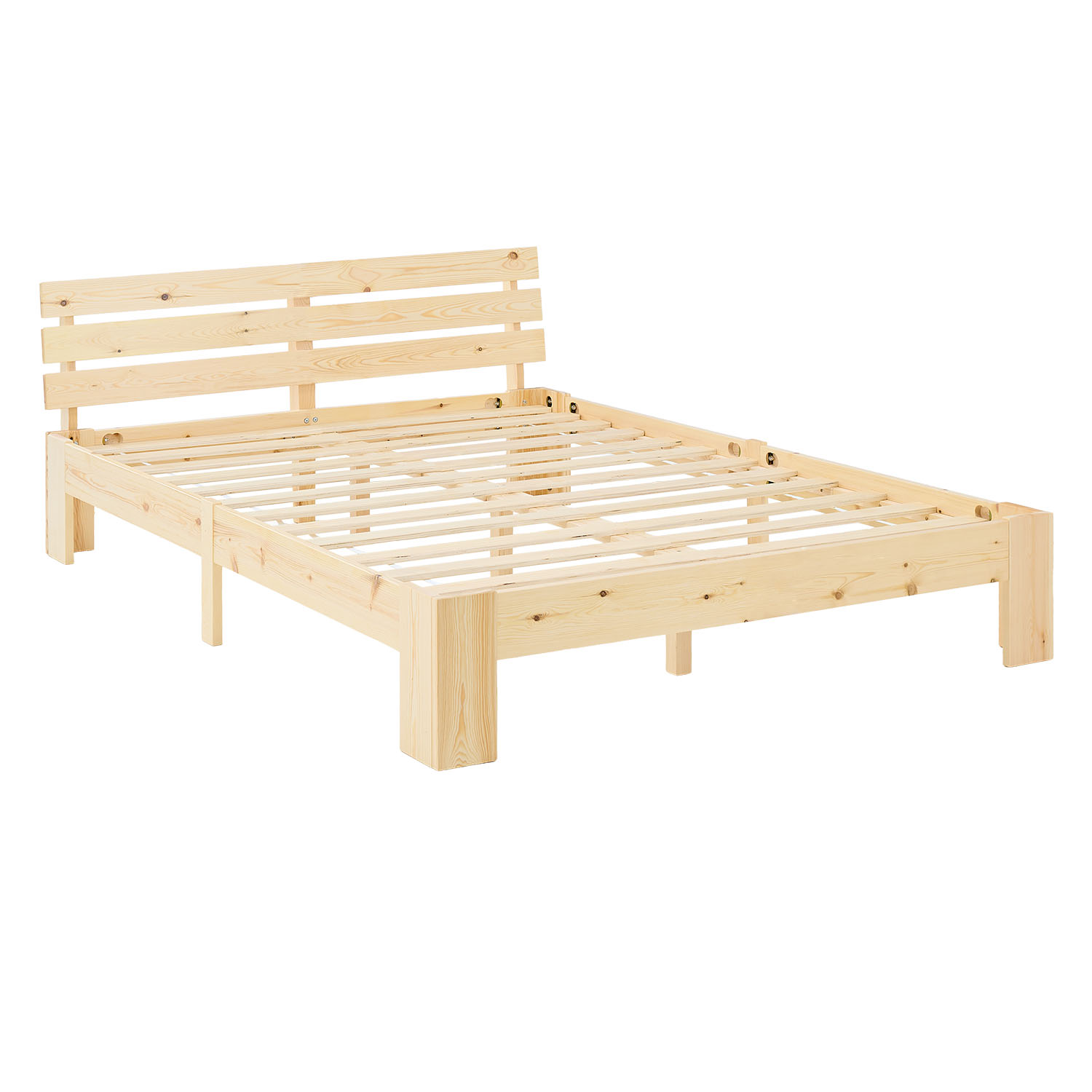Wood Bed 120x200 cm Natural | Double Bed | with Slatted Frame | Solid | Kids Youth Guest Bedroom