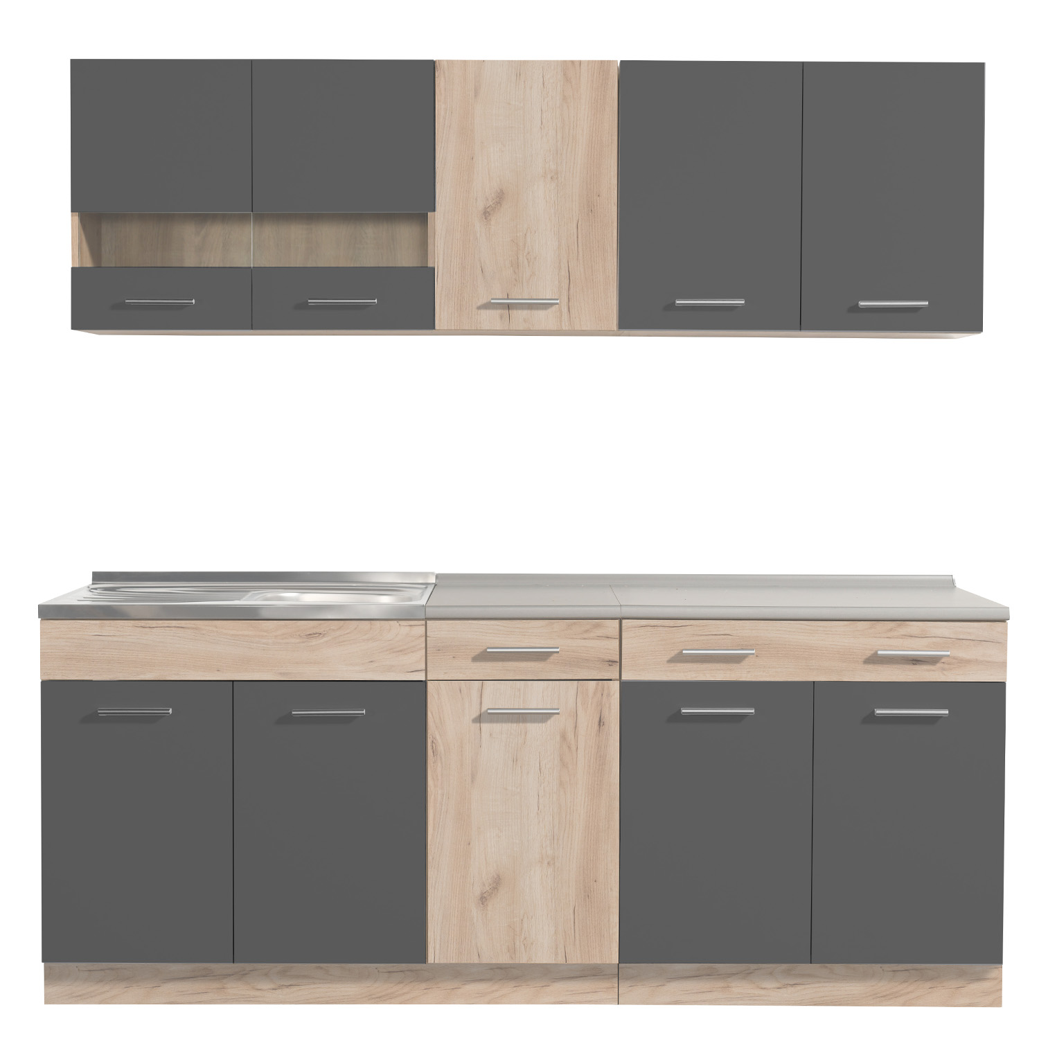 Your 200 cm kitchen unit (without appliances) – Gray & Oak – Modern complete kitchen