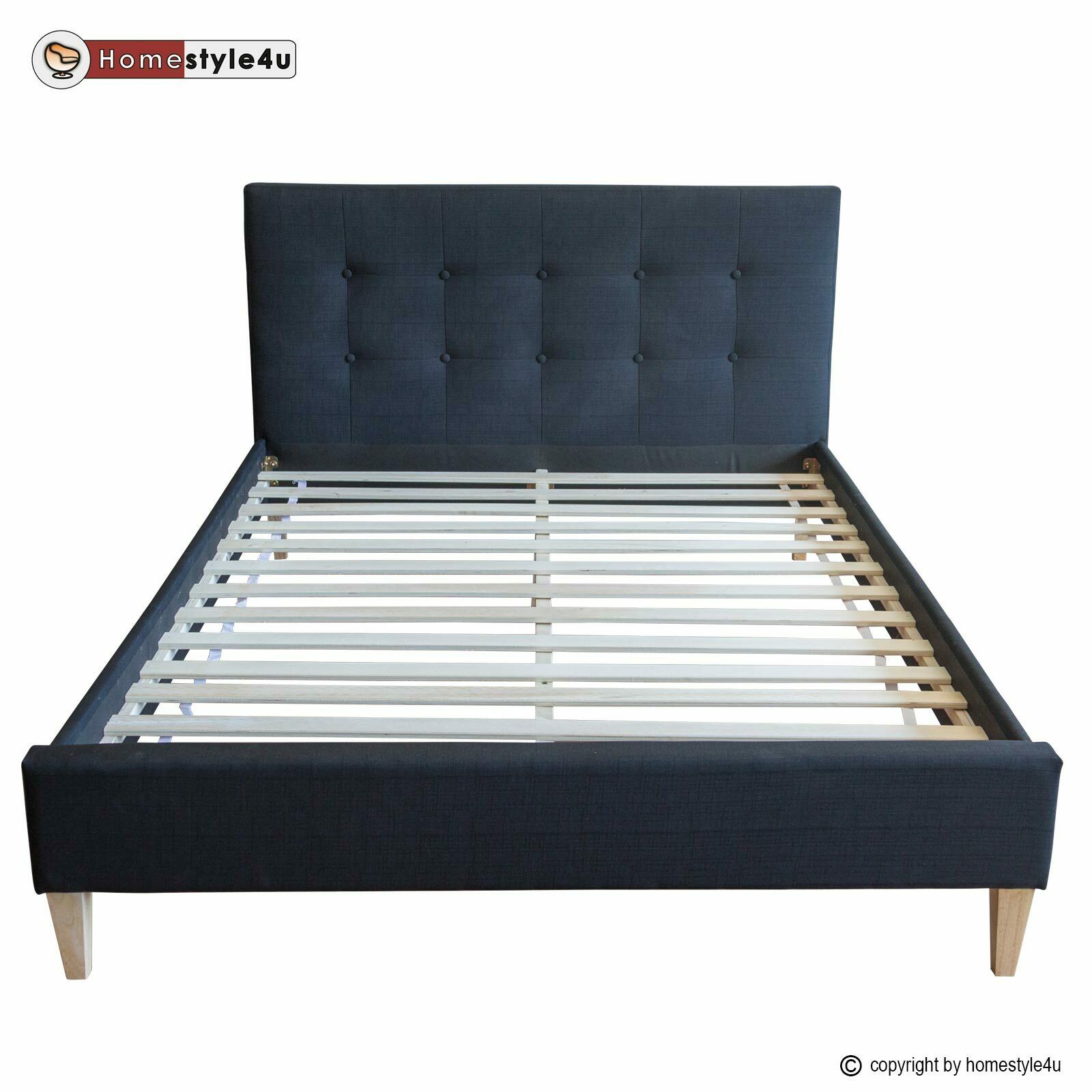 Upholstered bed 140x200 cm black | with slatted frame | double fabric bed frame