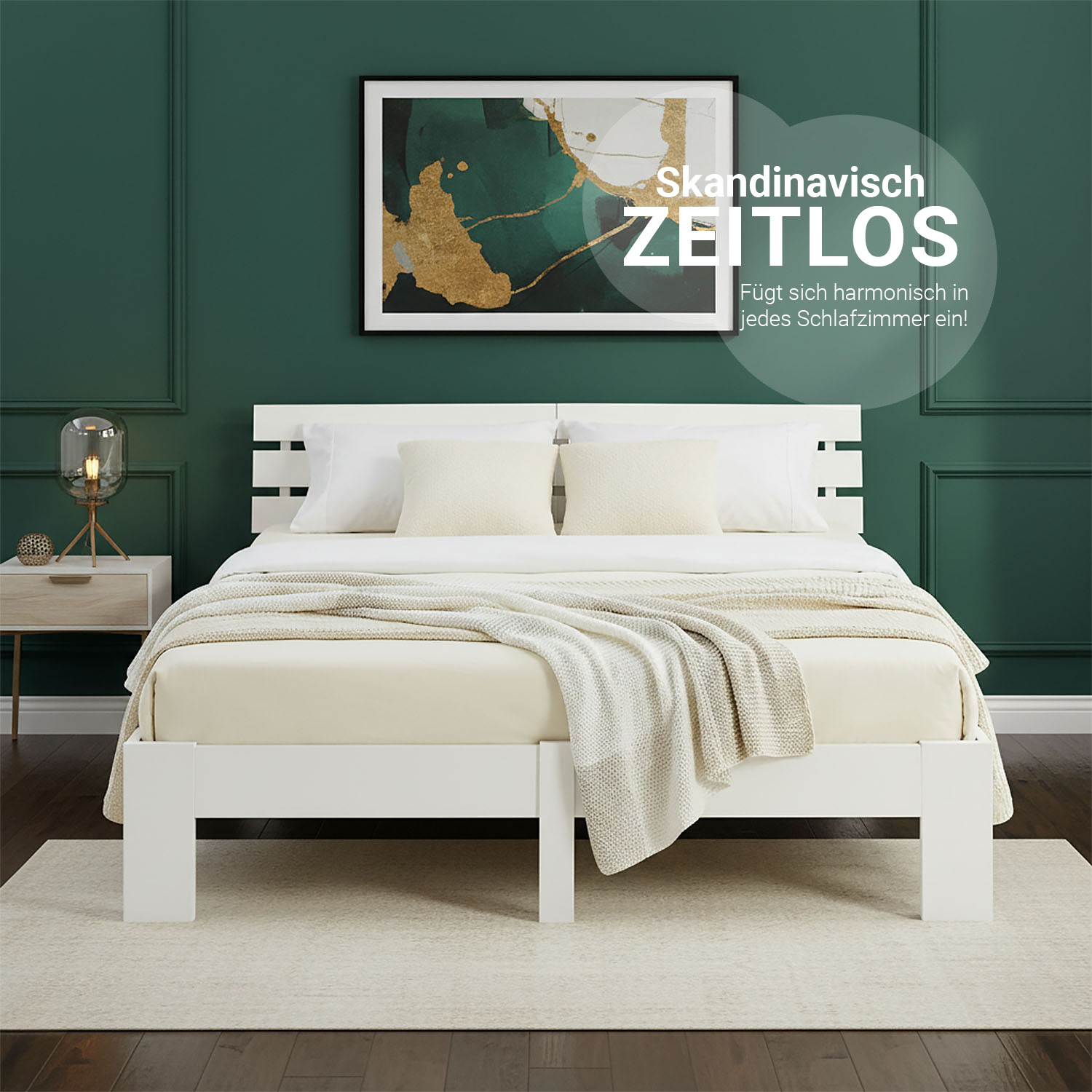 Wood Bed 160x200 cm White | Double Bed | with 2 Mattress | Solid | Kids Youth Guest Bedroom