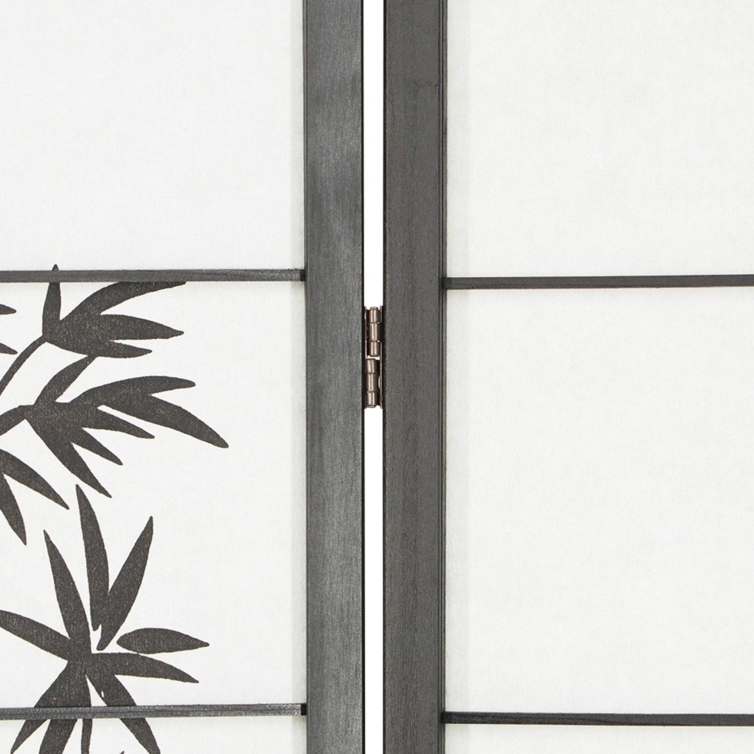 6-panel black folding screen with bamboo pattern – Japanese room divider made of wood and shoji rice paper