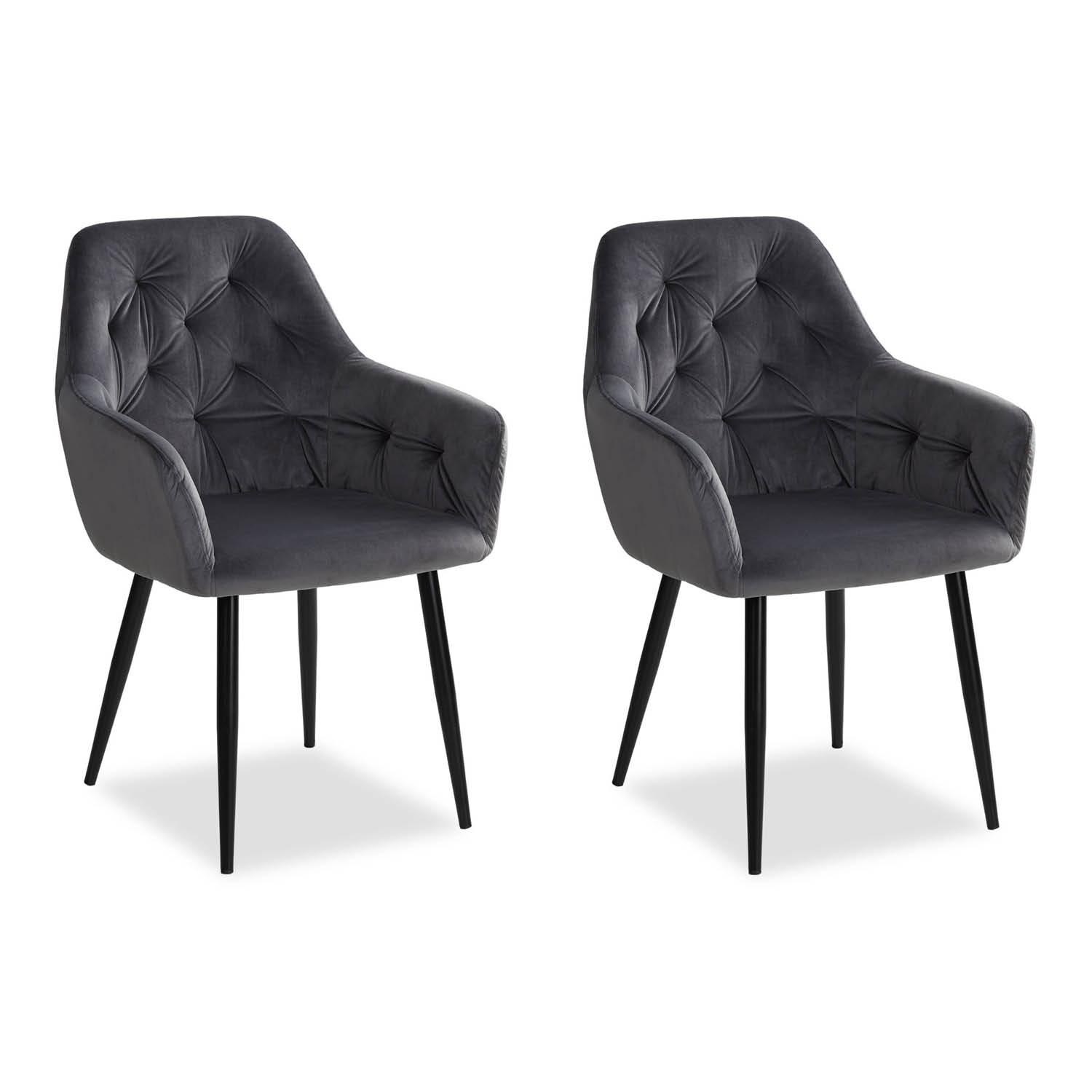 Upholstered Chair Velvet Grey | Set of 2 | with Armrests | Kitchen Dining Room Office