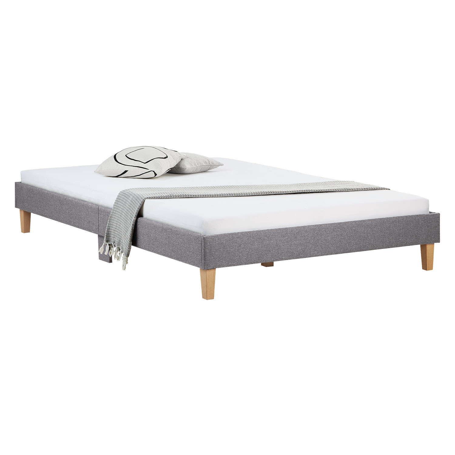 Upholstered Bed 140x200 cm Gray – Modern Futon Bed with Slatted Base | Minimalist Double Fabric Bed