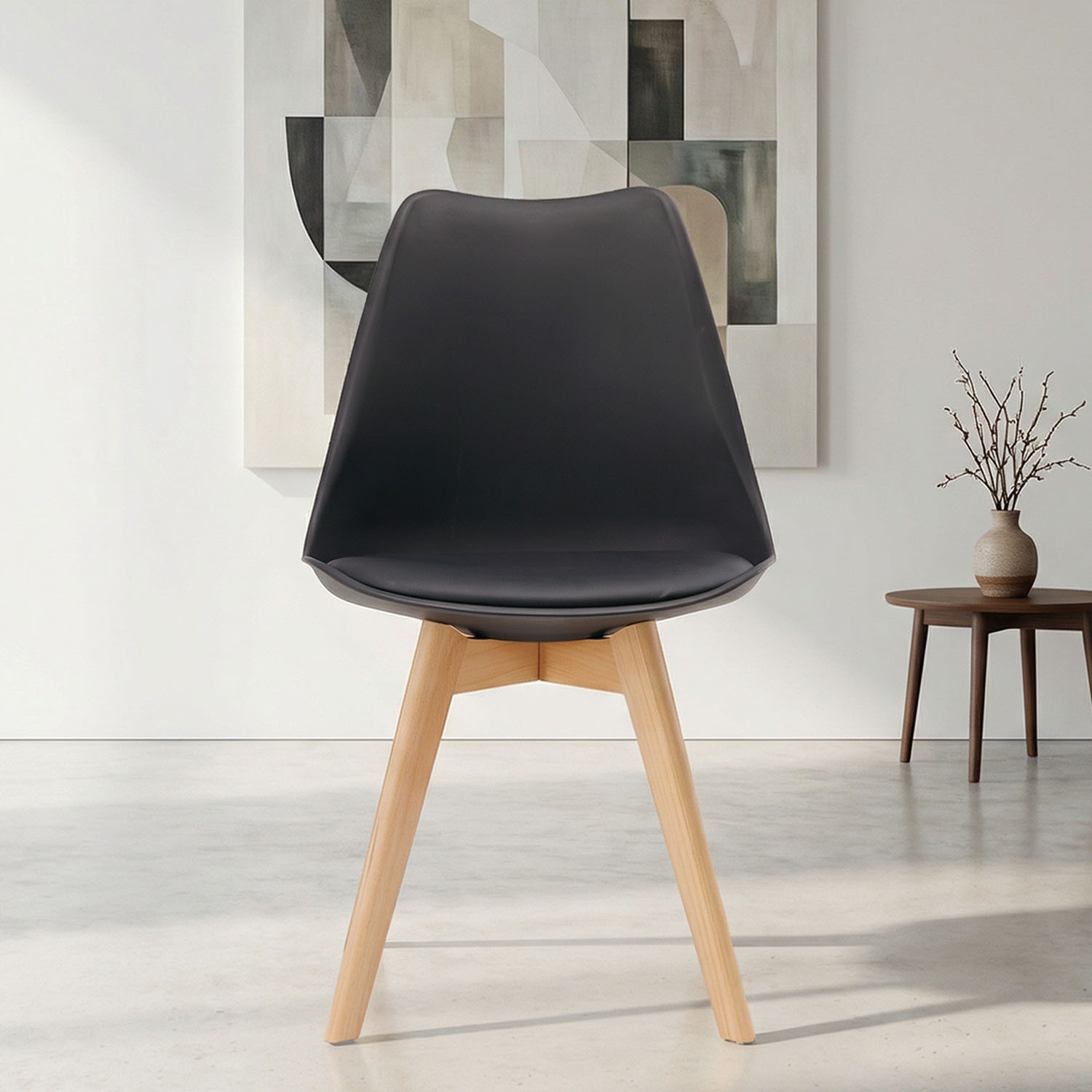 2 Black Dining Chairs – Modern Plastic Design Chair with Wooden Legs | Set of 2 Contemporary Kitchen & Dining Chairs