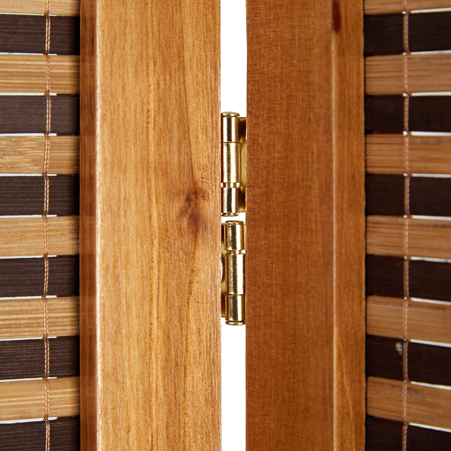 Brown 3-panel folding screen, 200 cm – Wooden room divider & privacy screen with slats