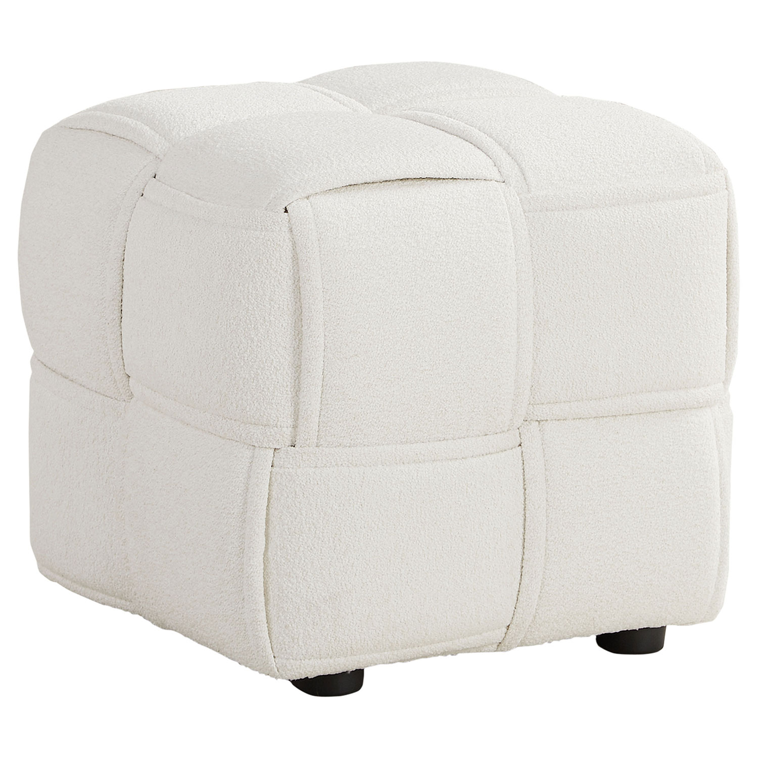 Footstool Pouffe Bouclé Beige Stool Small Footrest Upholstered Seater Cube Seat