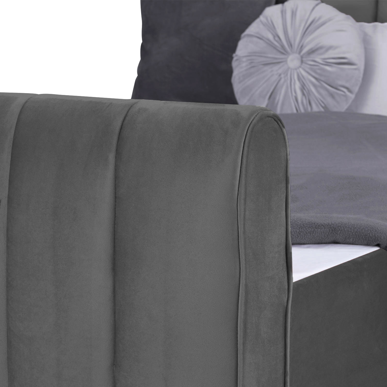 Upholstered bed 140x200 cm grey velvet | with slatted frame | double fabric bed frame