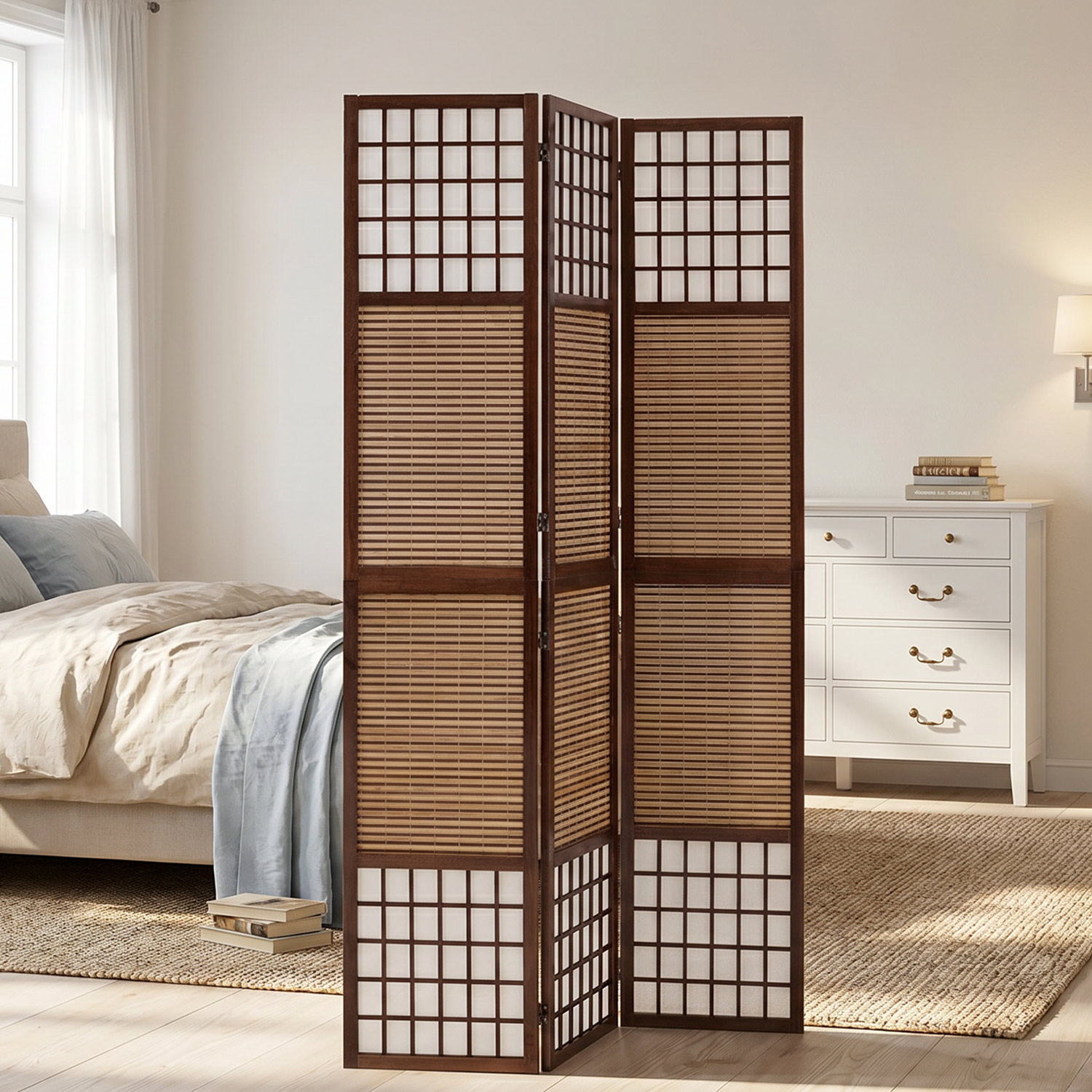Paravent Room Divider 3 4 Parts Wood Partition Privacy Screen Brown