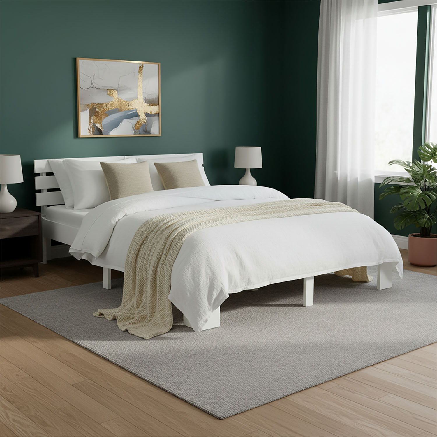 Wood Bed 180x200 cm White | Double Bed | with Spring Mattress | Solid | Youth Guest Bedroom