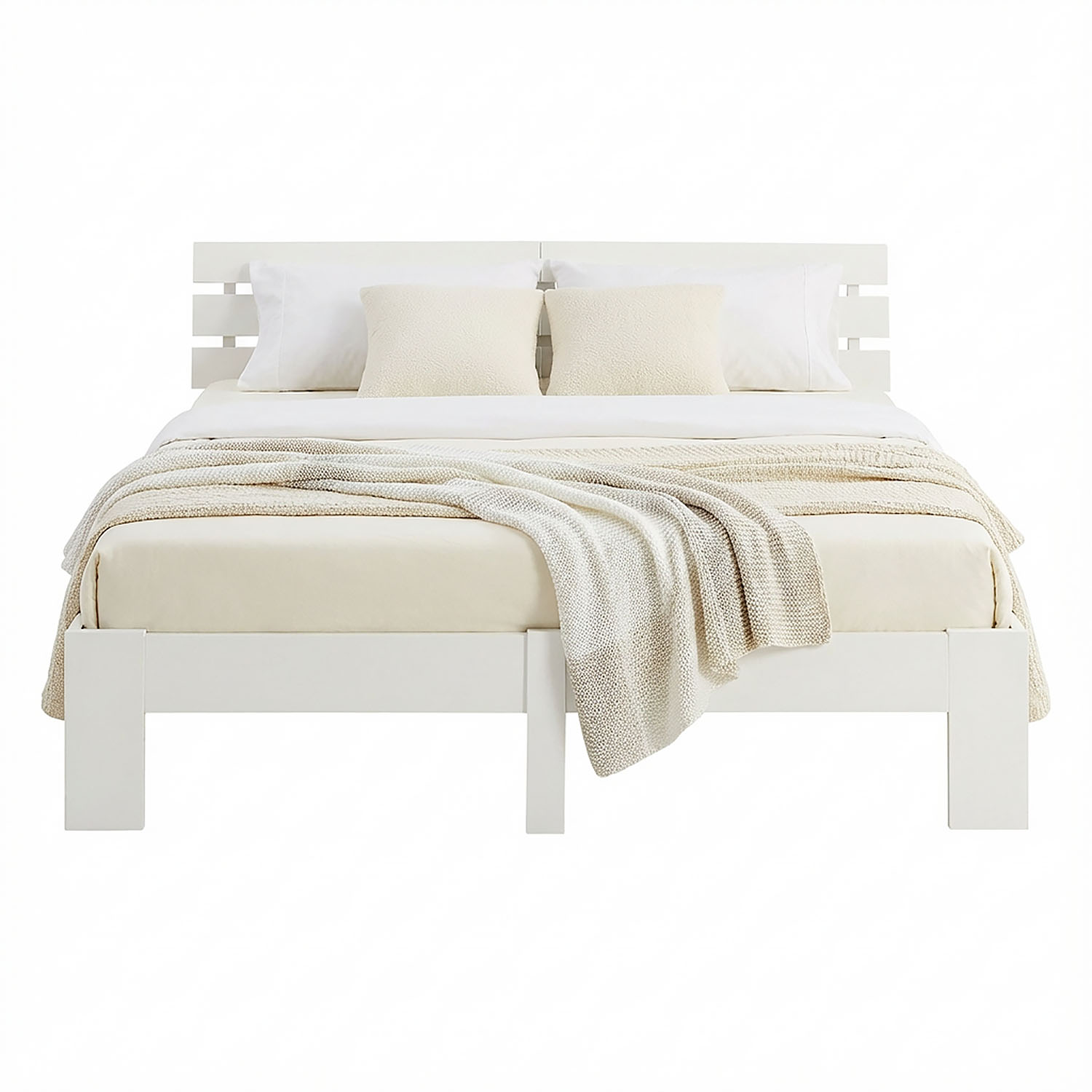 Wood Bed 140x200 cm White | Double Bed | with Spring Mattress | Solid | Youth Guest Bedroom