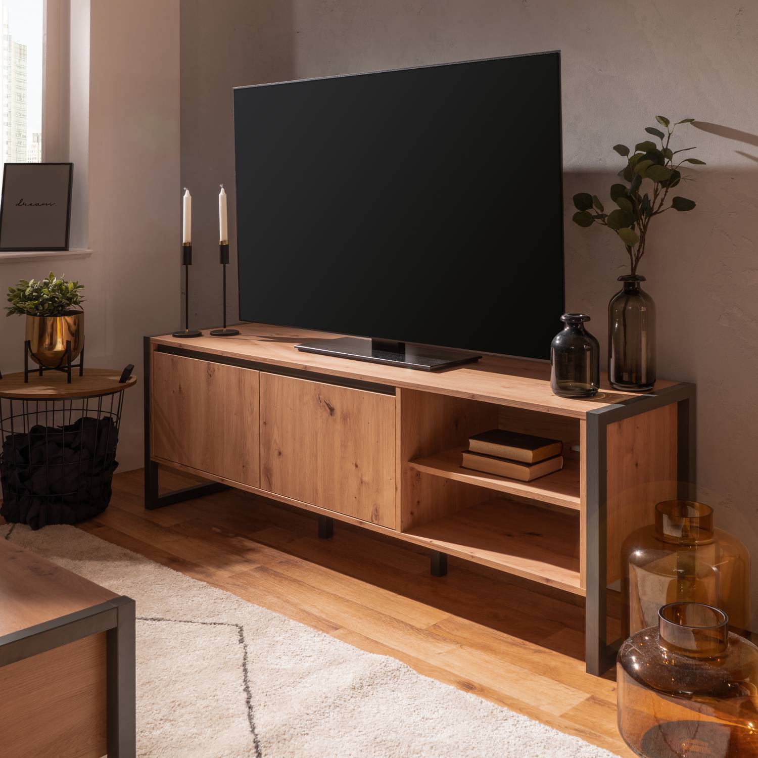 TV Board TV Cabinet TV Stand Sideboard Storage Industrial Style Wood Media Unit