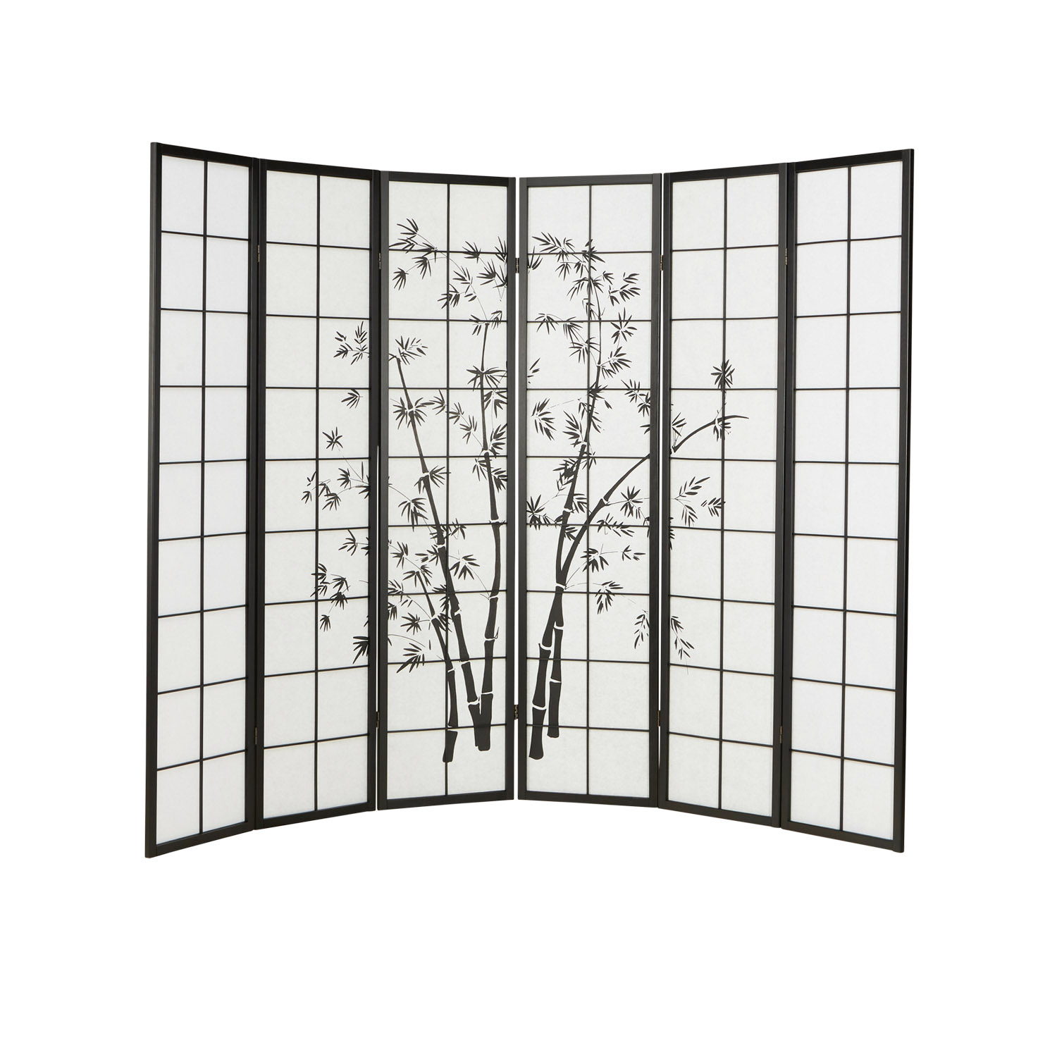 Paravent Black Bamboo Pattern Print | 6-panel | Wood | Room Divider Partition Privacy Screen