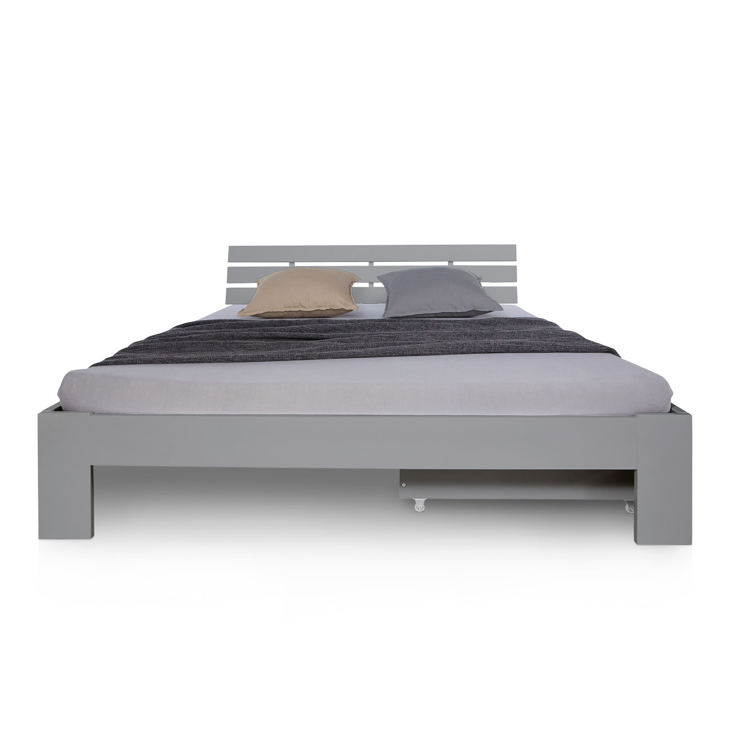 Wooden Bed 140x200 cm, Gray, with Storage Compartment & Slatted Base – Solid Wood Double Bed