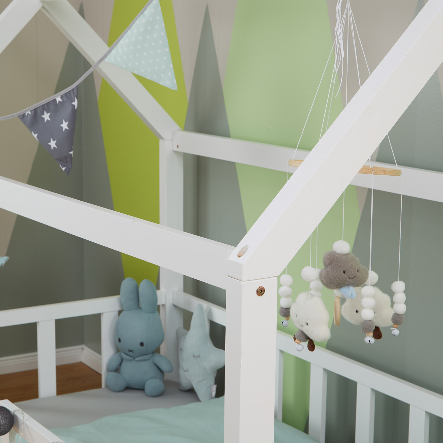 Children's Bed 80x160 cm White | House Bed with Fall Protection | Montessori | Single Bed | with Slatted Frame | Wood