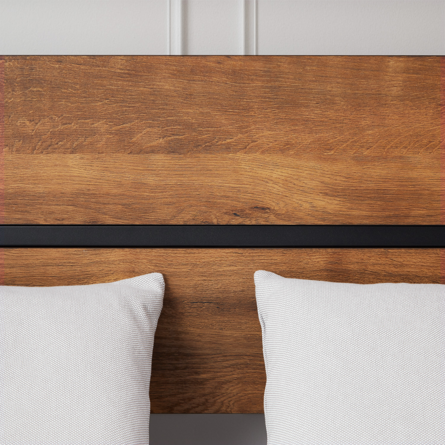 Metal Bed 140x200 cm Black-Brown with Slatted Base – Modern Double Bed with a Wood-Look Finish