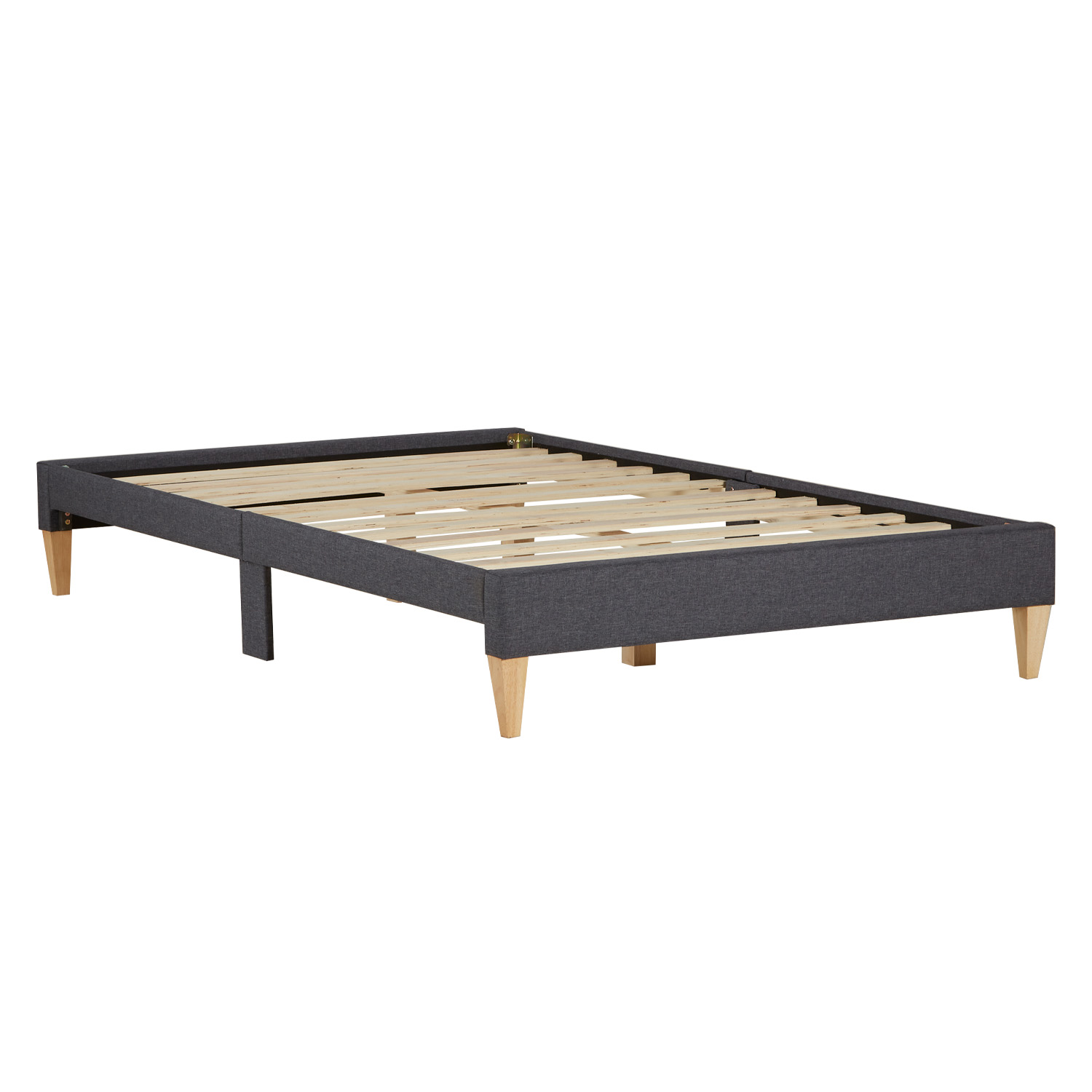 Upholstered bed 140x200 cm grey | futon bed | with slatted frame | with mattress | double fabric bed frame