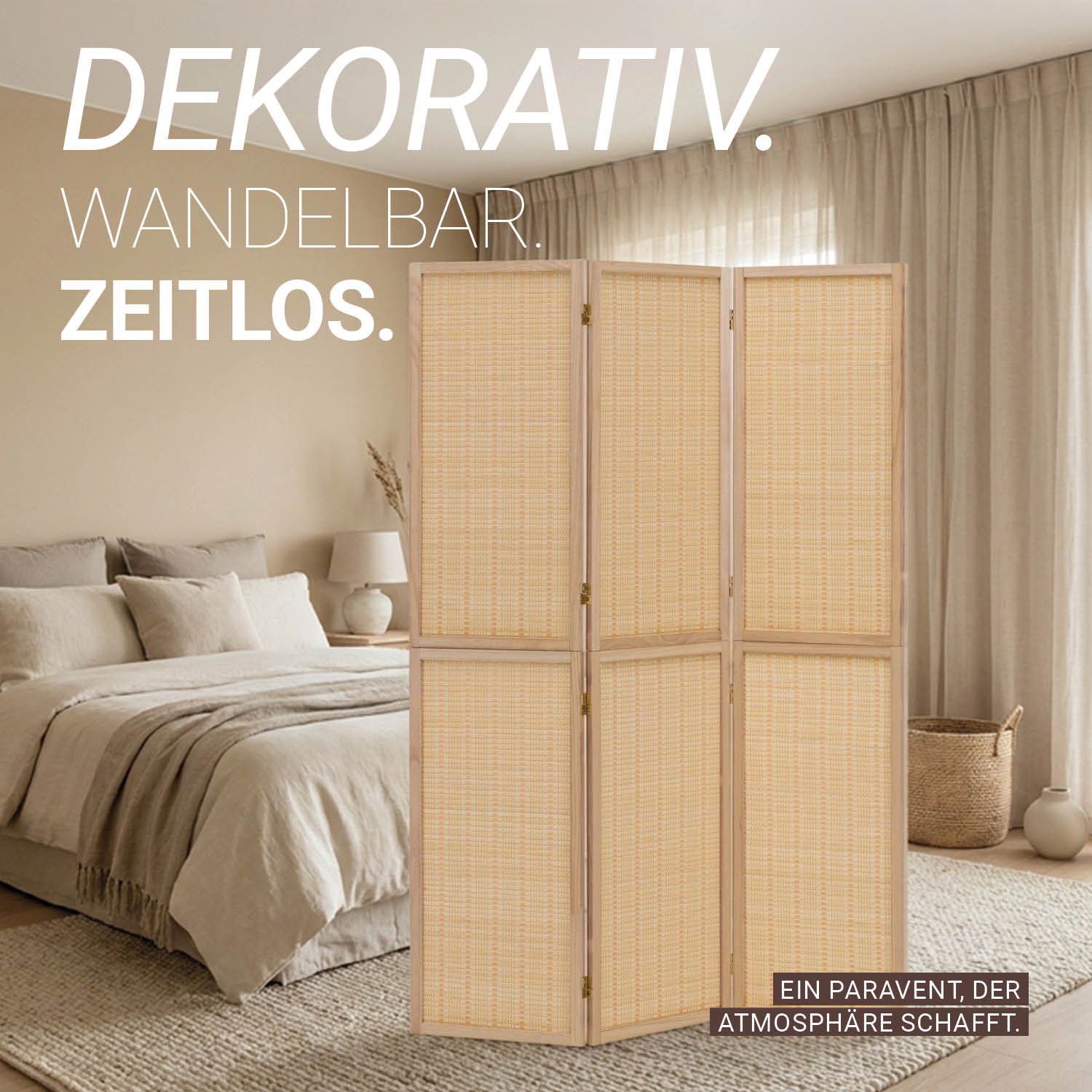 Paravent Natural Bamboo Slats | 3-panel | Wood | Room Divider Partition Privacy Screen