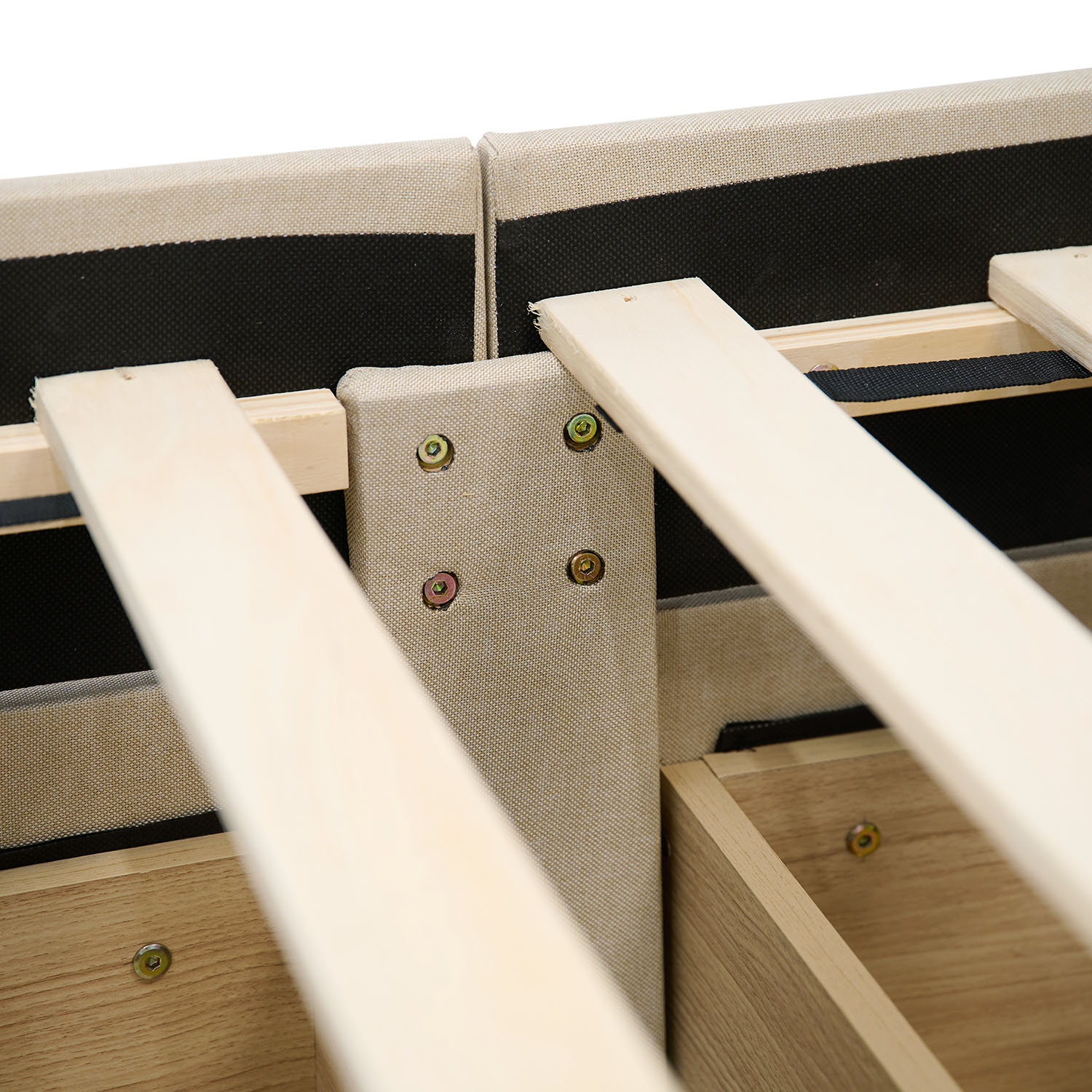 Upholstered bed 90x200 cm beige | with slatted frame | with 2 bed drawers | single fabric bed frame