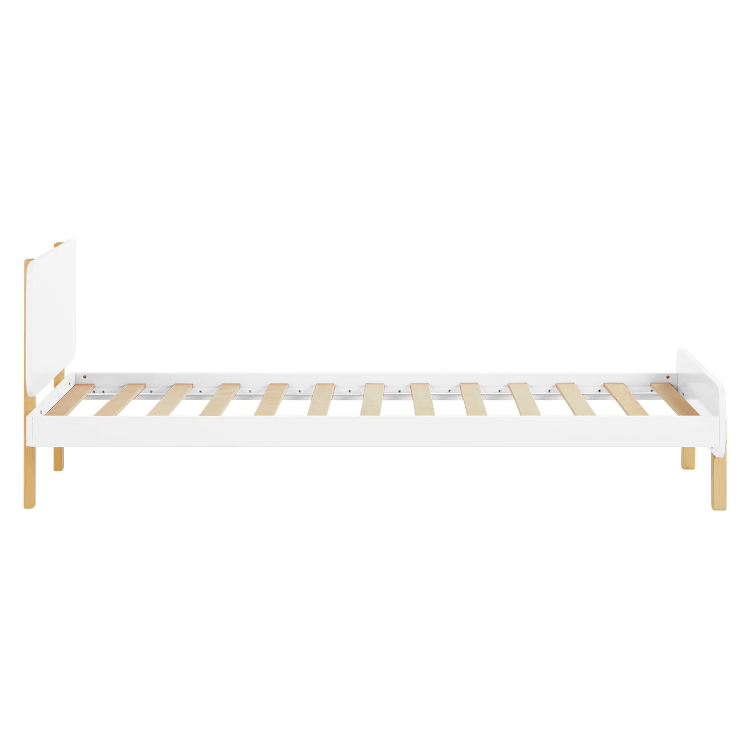 Wood Bed 90x200 cm White Natural | Retro Bed | Single Bed | with Slatted Frame | Kids Youth Guest Bedroom