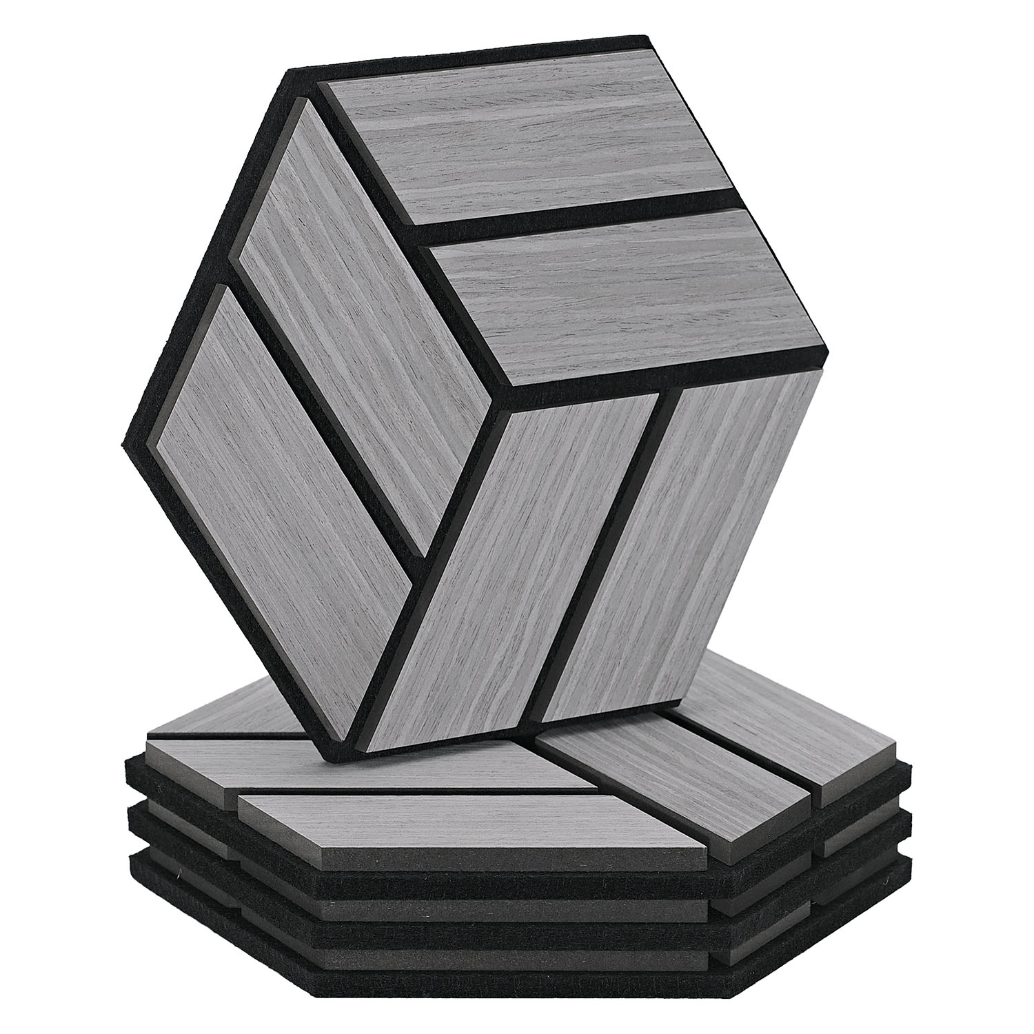 Acoustic Panels Wall Panels Hexagon Honeycomb 30 x 26 cm Grey | Wood | 4-piece Set | 3D