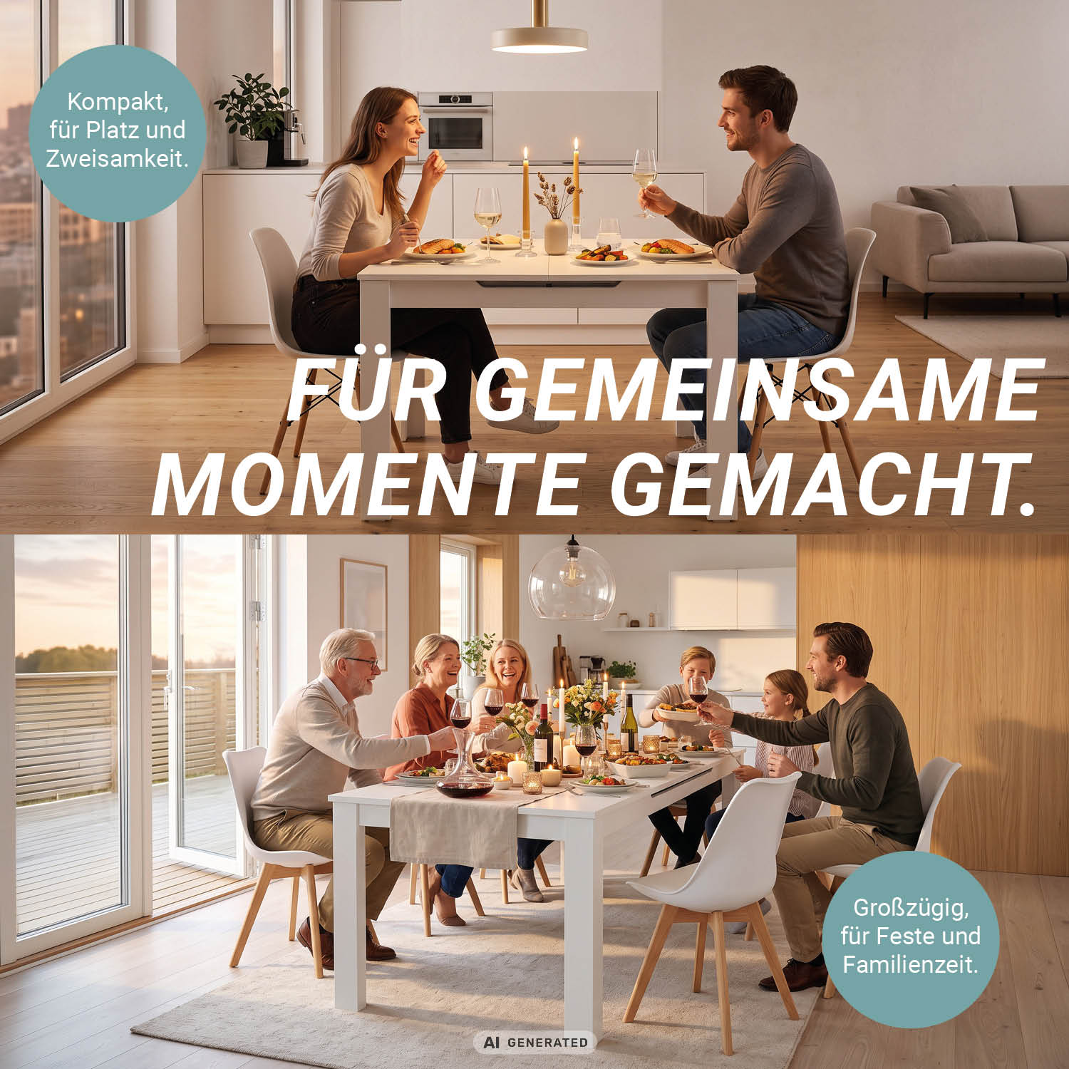 Modern Dining Table Kitchen Table Wooden Table 125x80 cm White 6 Seater Extendable