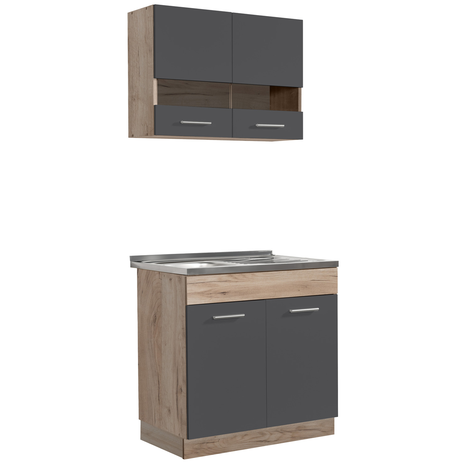 Kitchen Unit without Appliances 80 cm Gray | Oak | Single Kitchen | Mini Kitchen | Kitchen Element