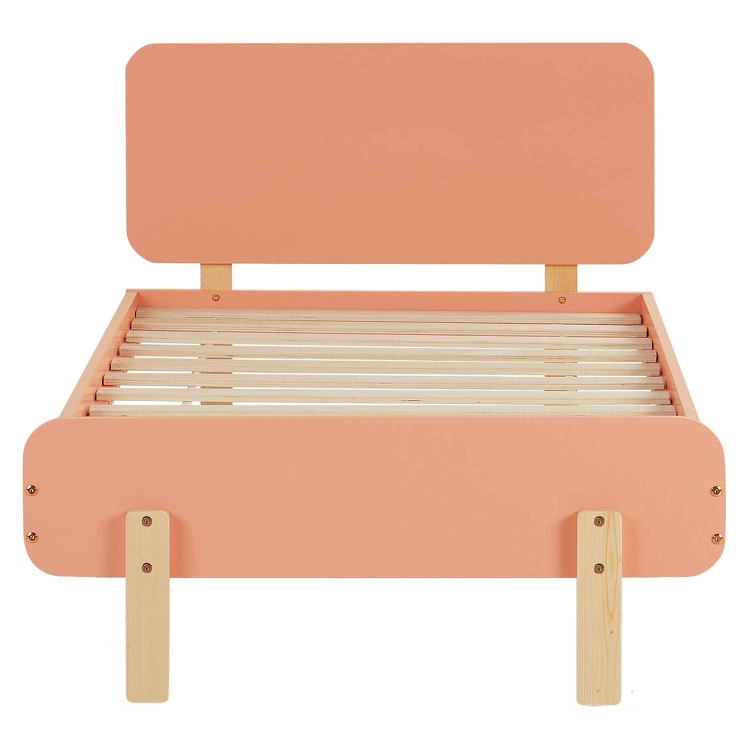 Wood Bed 90x200 cm Red Natural | Retro Bed | Single Bed | with Slatted Frame | Kids Youth Guest Bedroom