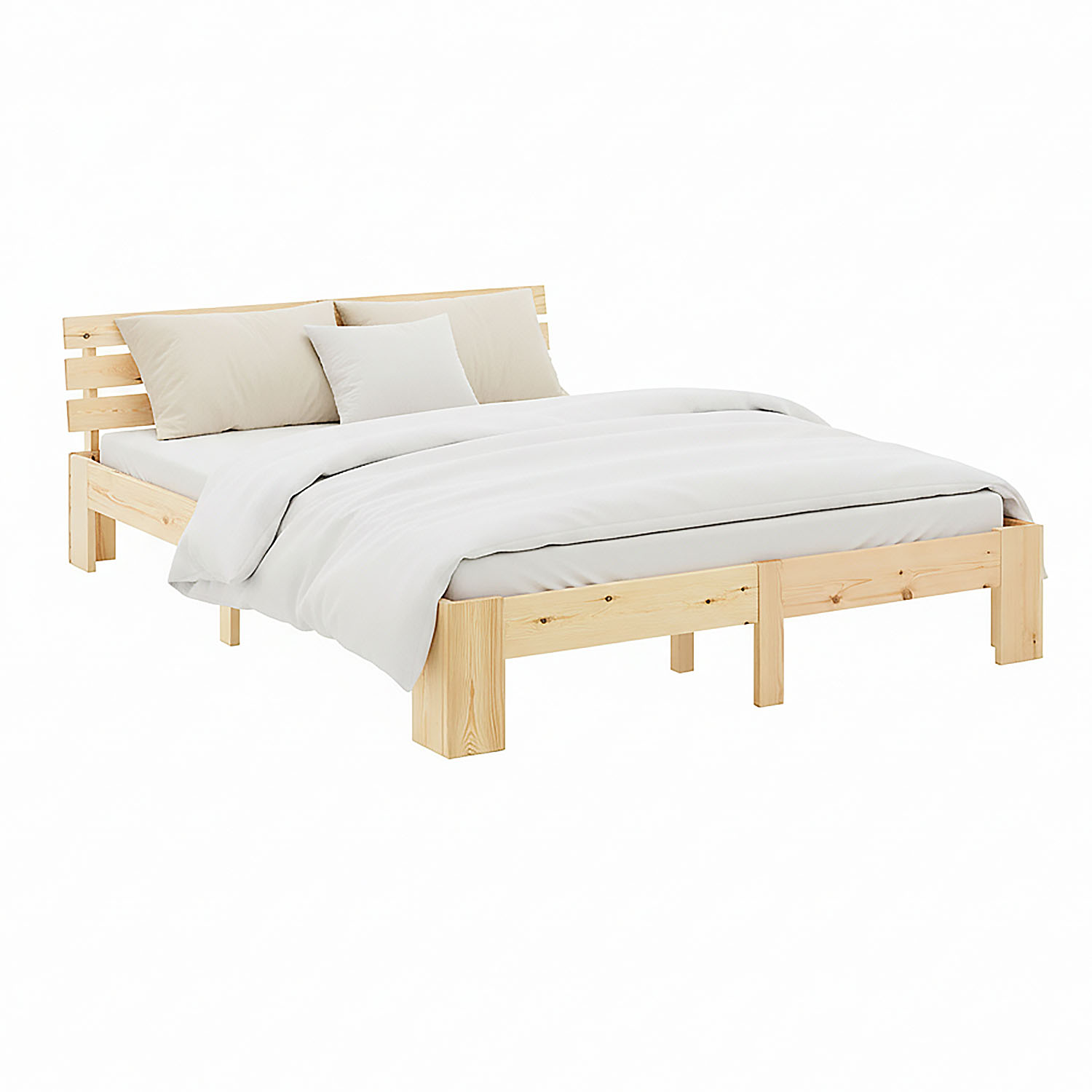 Wooden Bed 160x200 cm Natural – Solid Pine Double Bed with Slatted Base in a Modern Design