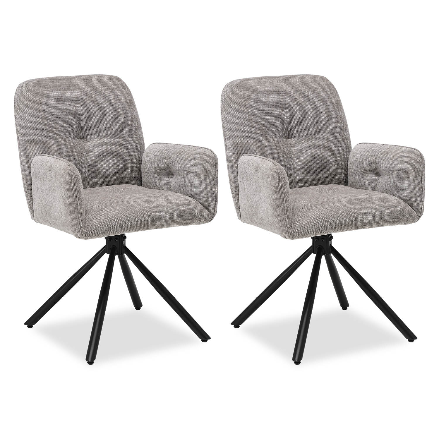 Upholstered Chair Fabric Grey | Set of 2 | swivel | with Armrests | Kitchen Dining Room Office