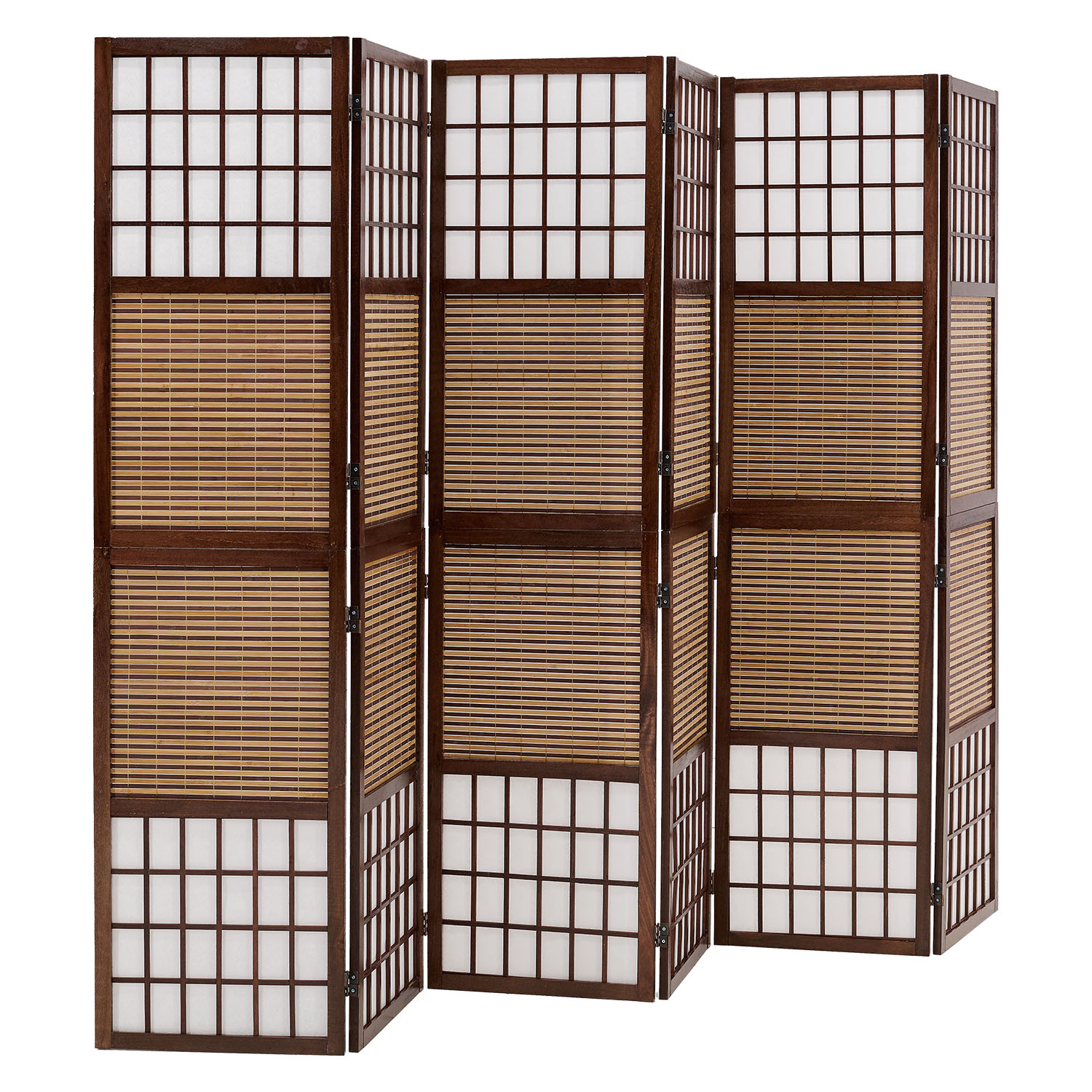 Paravent Brown Bamboo Shoji Rice Paper White | 6-panel | Wood | Room Divider Partition Privacy Screen
