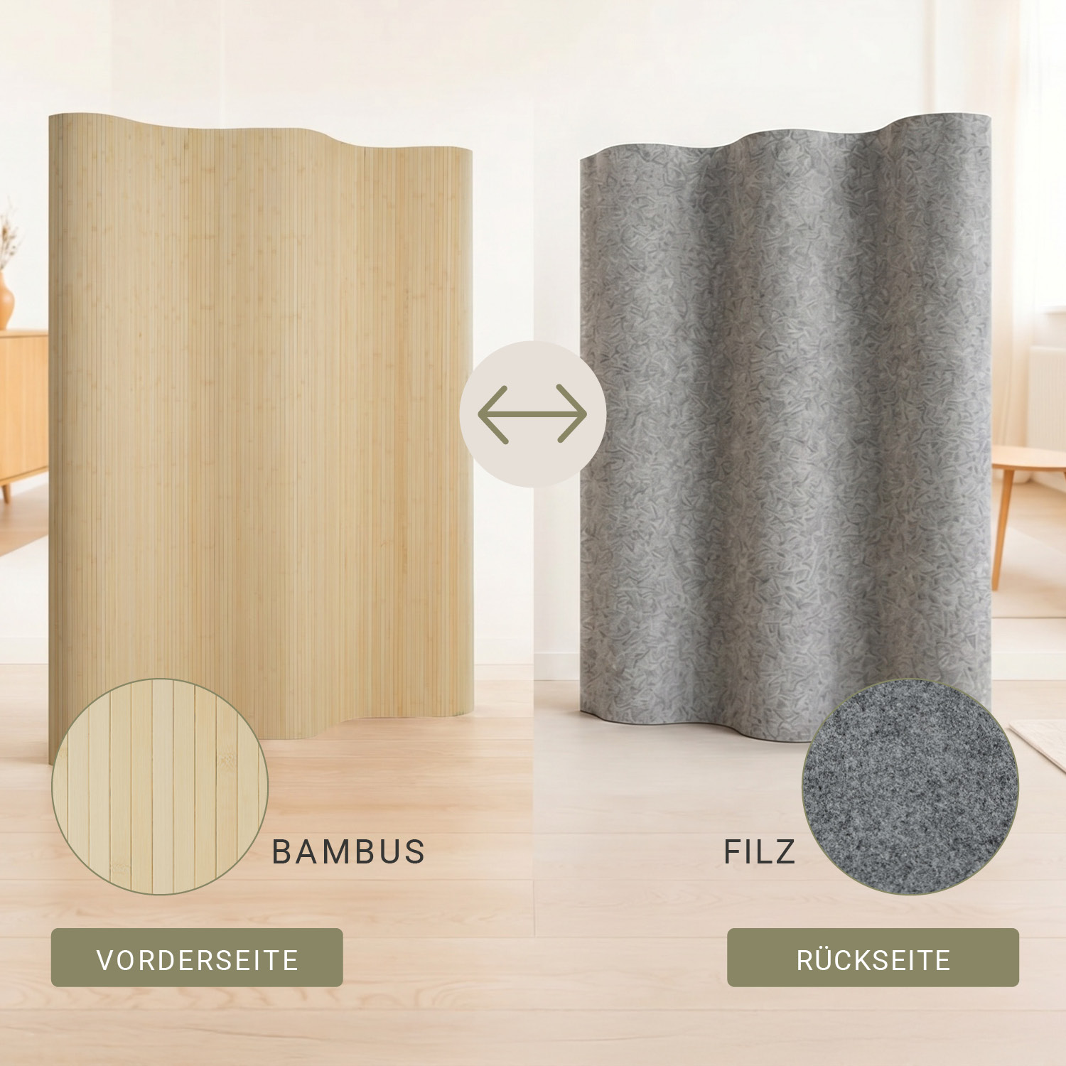 Bamboo Screen, 195 cm High, Natural | Room Divider, Partition, Privacy Screen