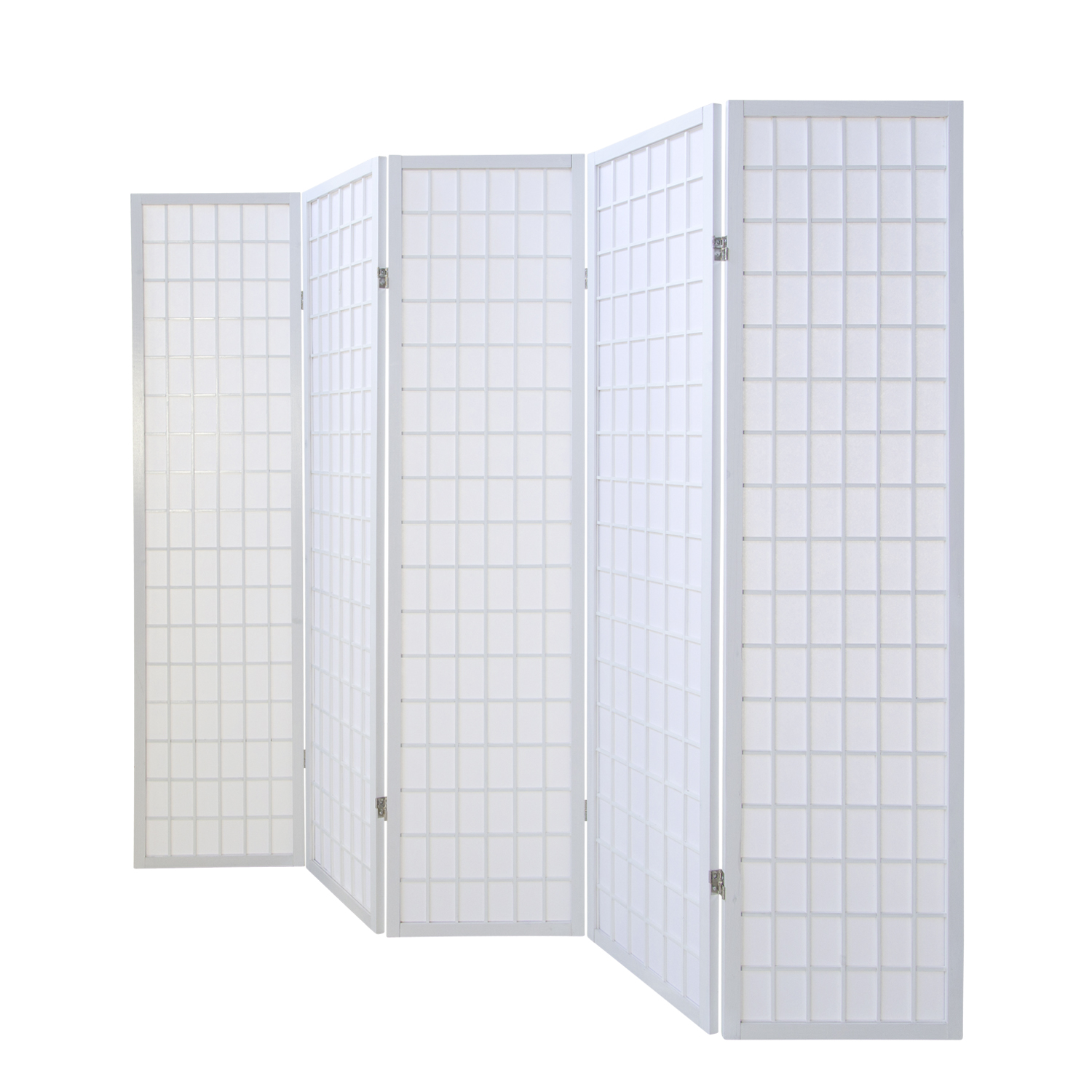 White 5-panel folding screen – Shoji room divider made of wood with rice paper