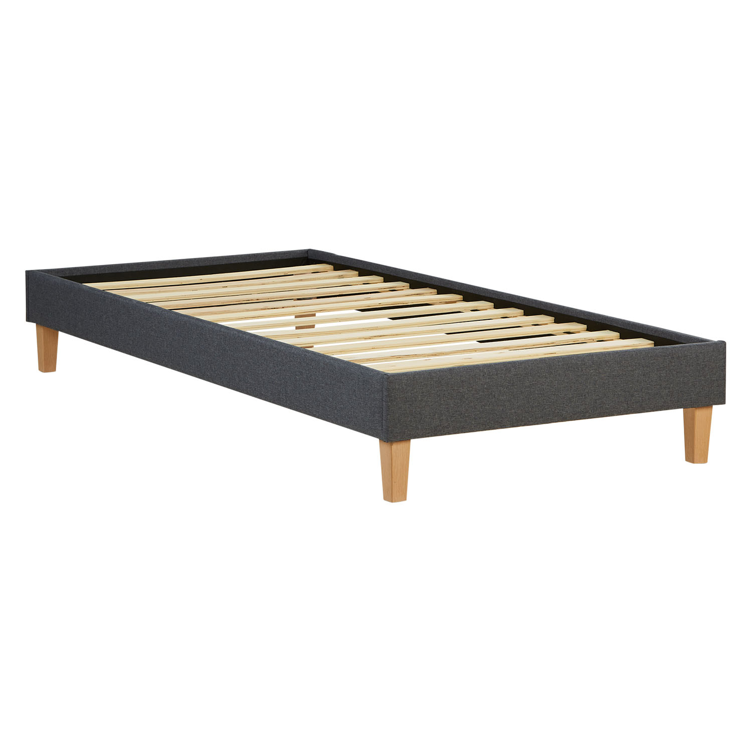Upholstered bed 90x200 cm grey | futon bed | with slatted frame | with mattress | single fabric bed frame