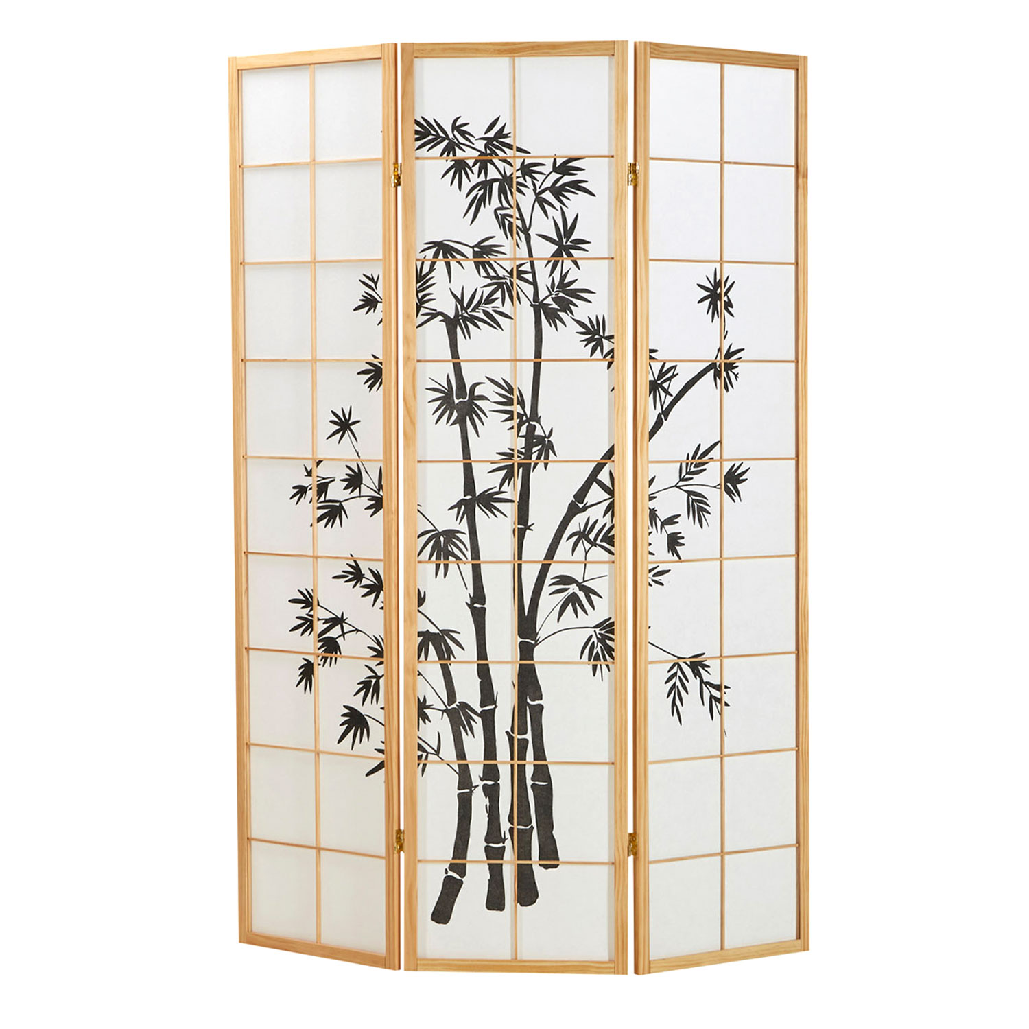 Paravent Natural Bamboo Pattern Print | 3-panel | Wood | Room Divider Partition Privacy Screen