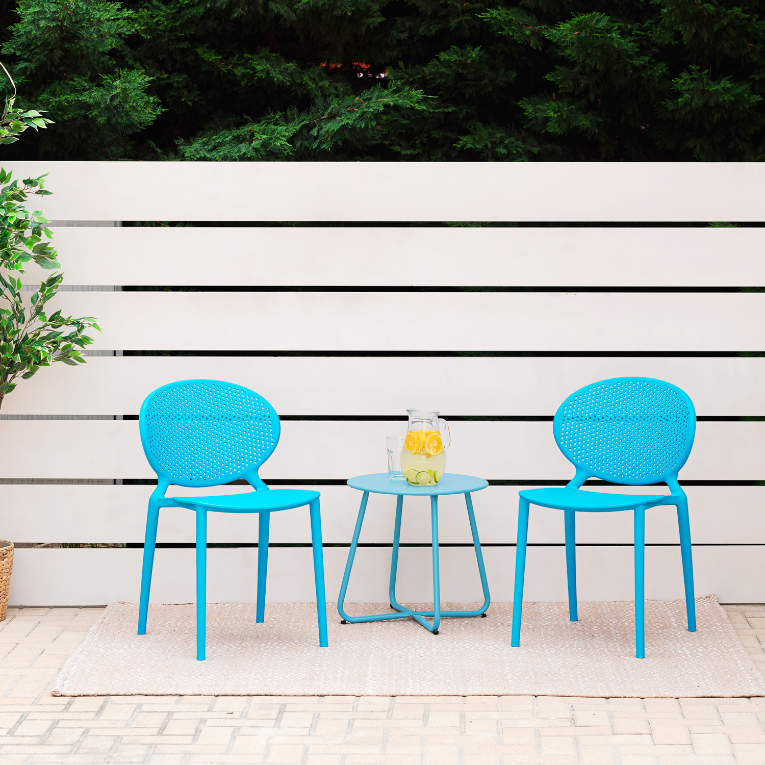 Modern Garden chair Set of 4 Blue Camping chairs Outdoor chairs Plastic Stacking chairs Kitchen chairs