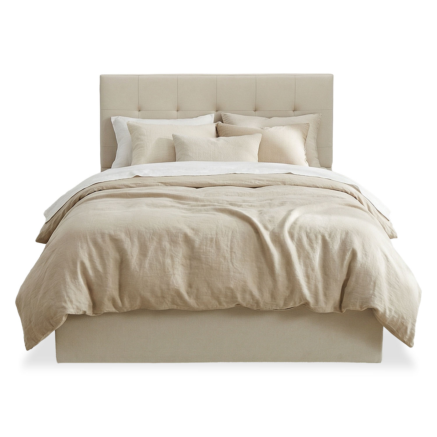 Upholstered bed 120x200 cm beige | with slatted frame | with 2 bed drawers | double fabric bed frame