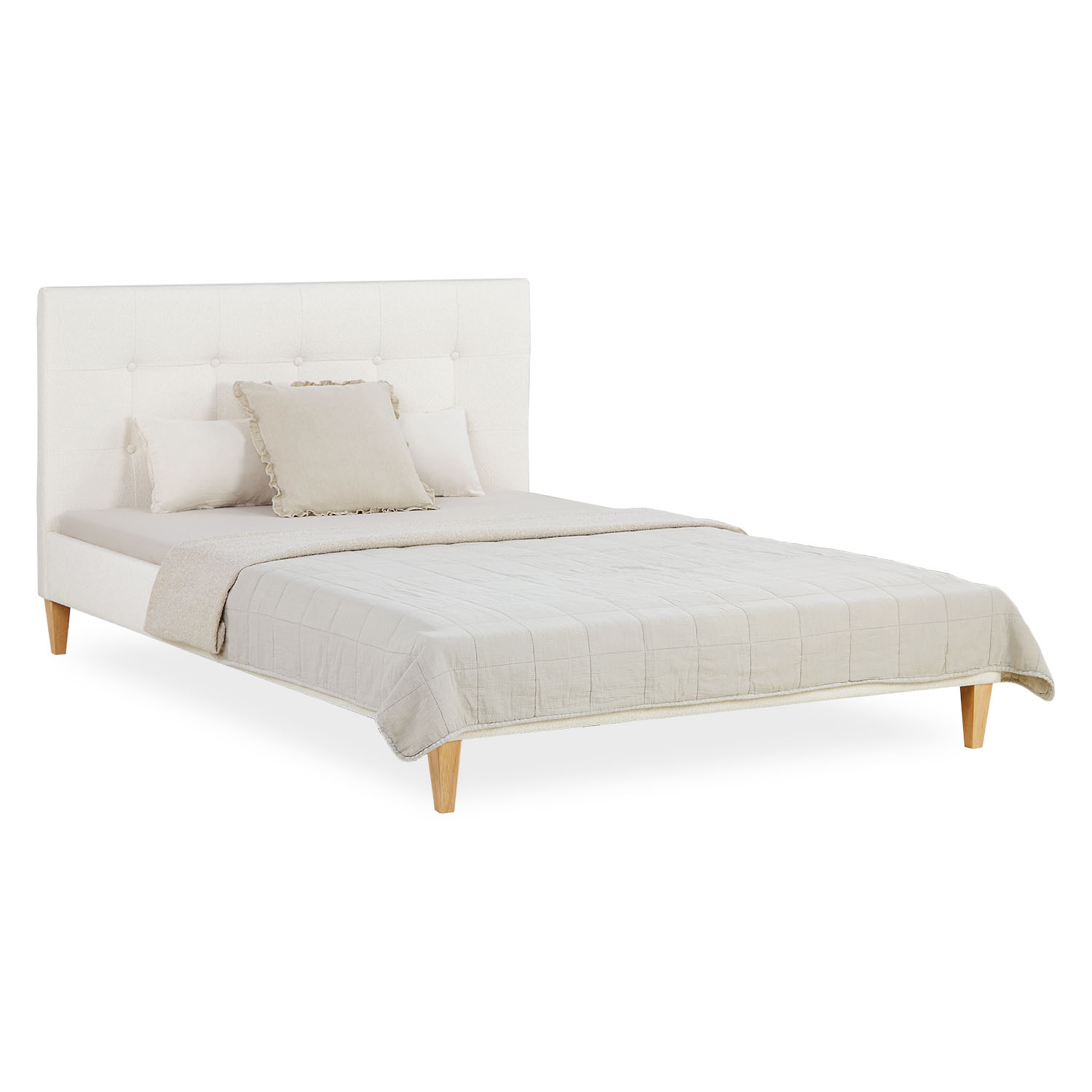 Upholstered bed 140x200 cm nature Bouclé | with slatted frame | double fabric bed frame