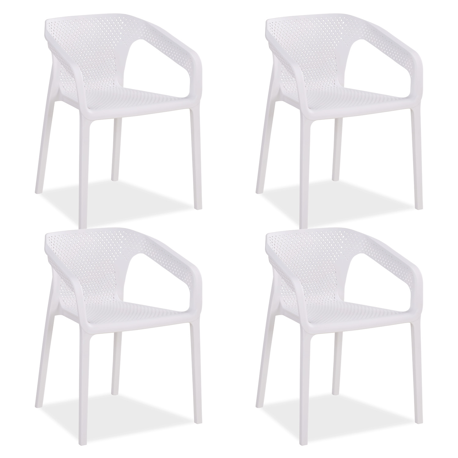 Chaise de jardin avec accoudoirs Blanc Lot de 4 Fauteuils de jardin Plastique Chaises exterieur Chaises empilable