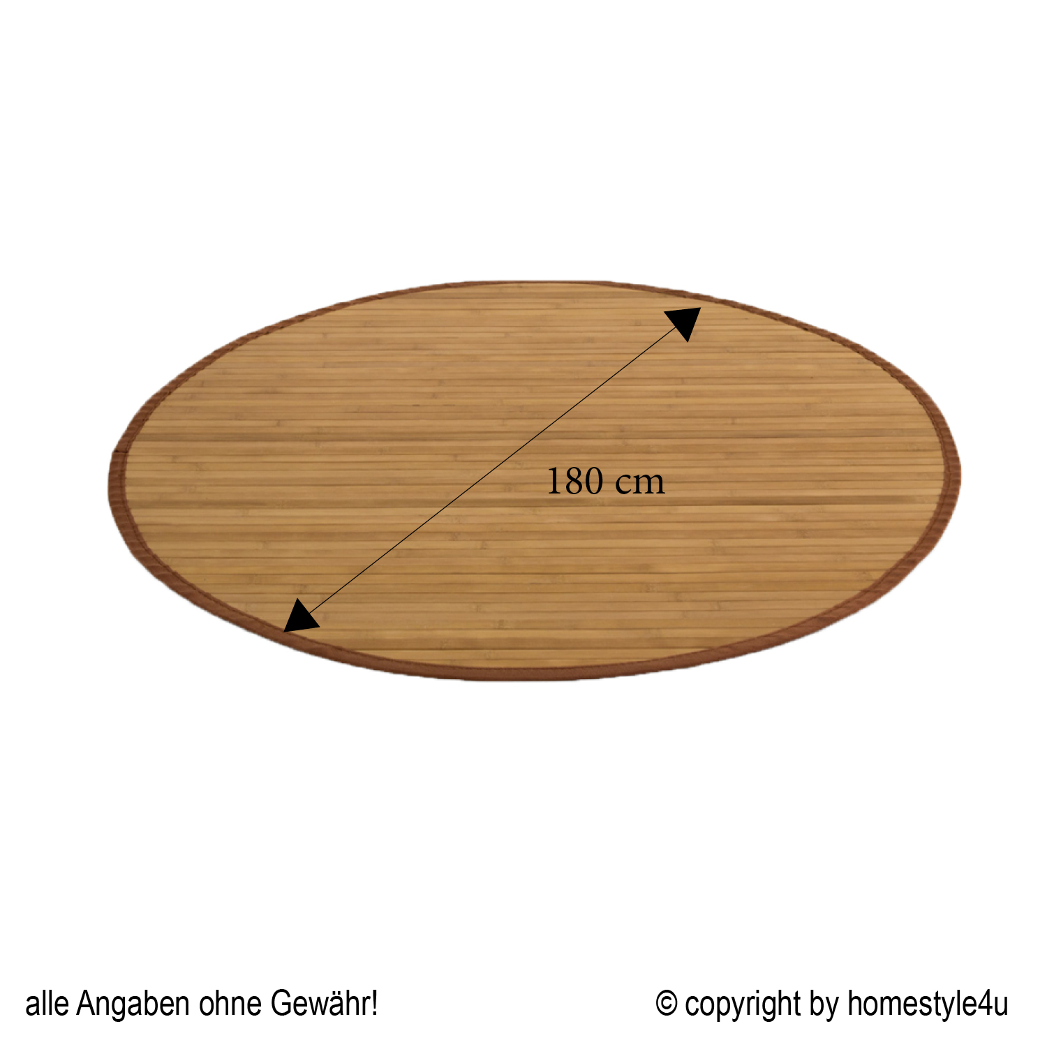 Bamboo carpet Rug 180 cm round in brown