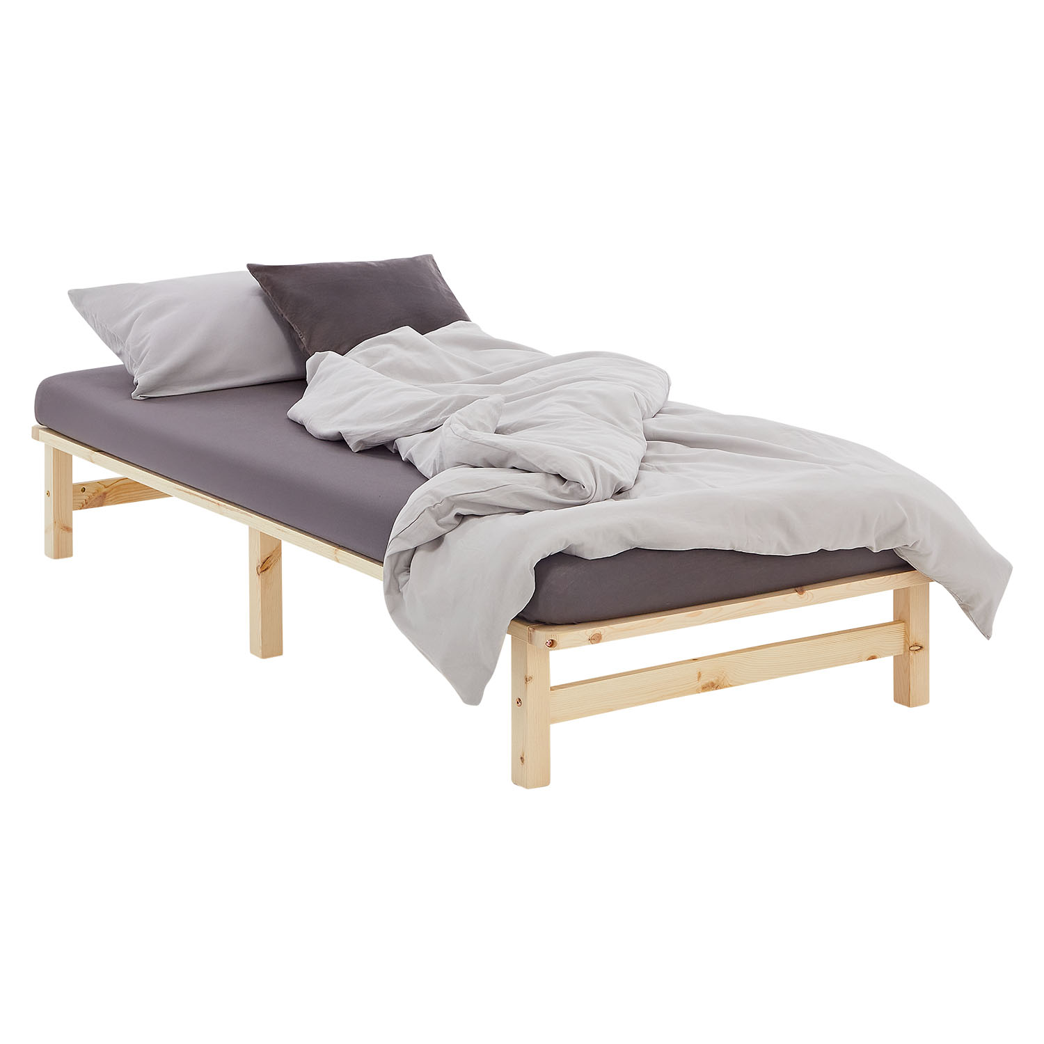 100x200 cm Natural Pallet Bed with Slatted Base – Solid Wood Single Bed for Teenagers', Guest, and Master Bedrooms