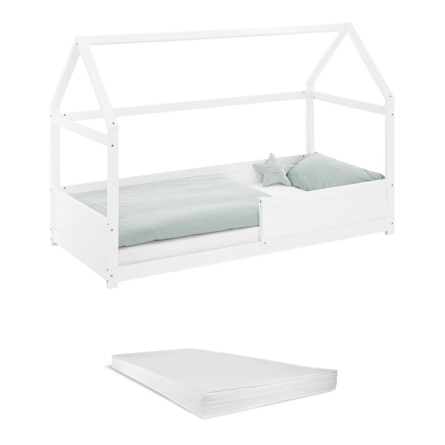 Children's Bed 90x200 cm House Bed with Barriers Childrens Single Bed Montessori Bed Treehouse Bed Mattress Slats