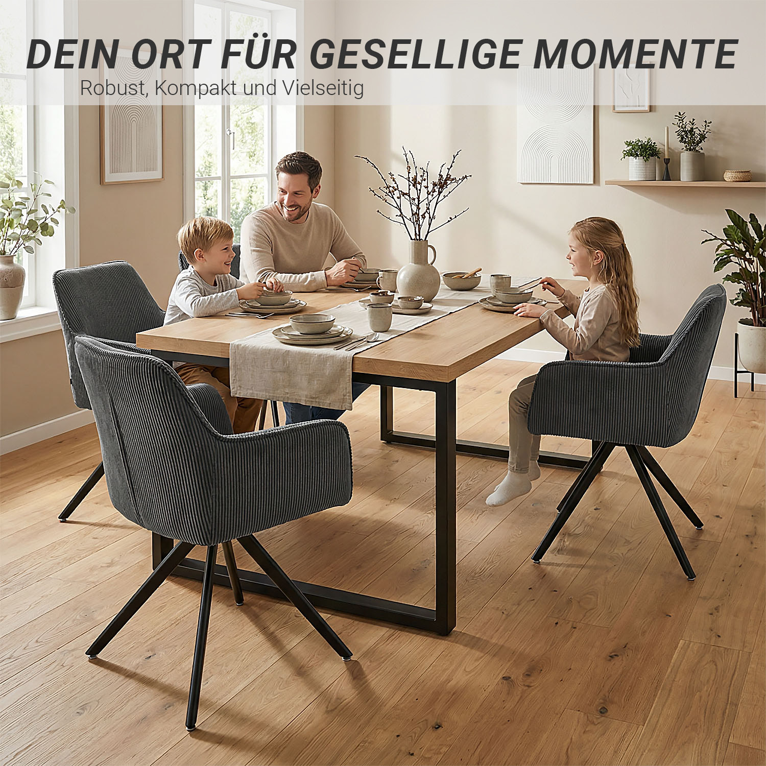 Modern Dining Table Kitchen Table Wooden Table 160x90 cm Oak Black Metal 6 Seater