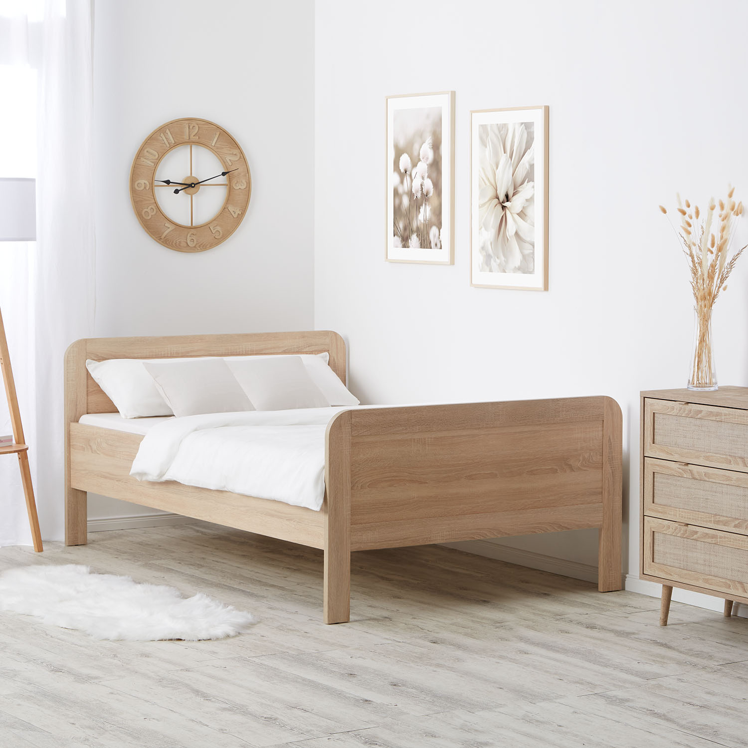 Comfort Bed 120x200 cm Natural | Senior Bed Height Adjustable | Single Bed | Wood | without Slatted Frame