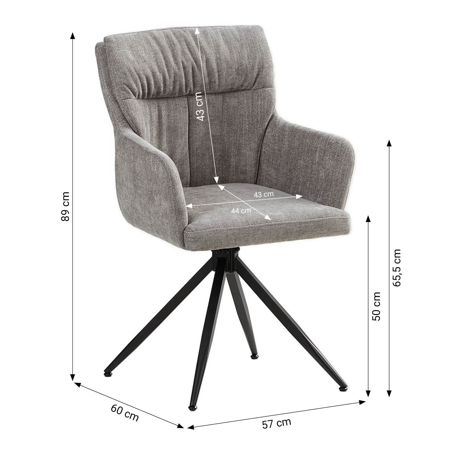 Upholstered Chair Linen Grey | Set of 6 | swivel | with Armrests | Kitchen Dining Room Office